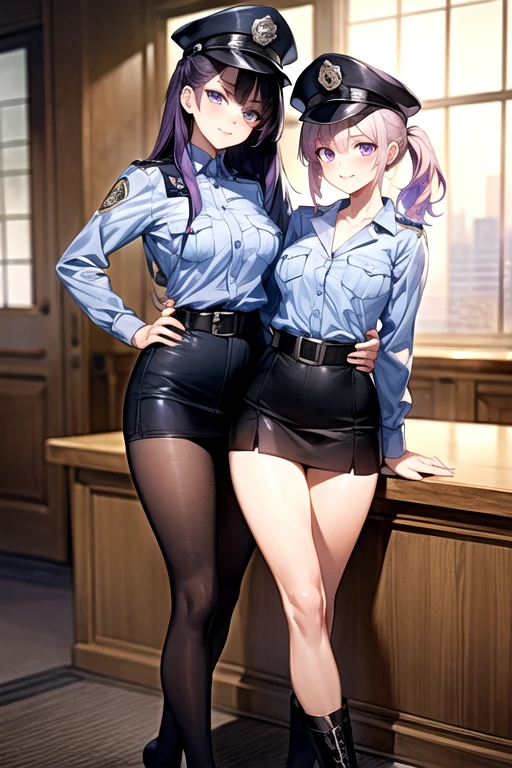 Browsing Caution,((Highest quality)),((masterpiece)),(detailed),sexy,((on the screen of smartphone camera app frame)),((spoken heart)),Panties focus,((In the prison)),A crying female police officer wearing glasses during a rut,Very small breasts,Skinny body,Black hair ponytail,Restricted cap,navy blue uniform and white shirt,Her skirt is rolled up,((Wet blue and white striped panties)),((wearing black garter stockings)),boots,Standing with your legs wide apart to the left and right,