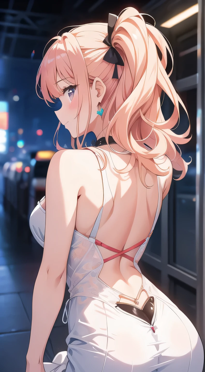 (masterpiece:1.2, best quality:1.1, highres,absurdres, high quality),(photorealistic:1.1),reflected light, colorful,ultra-detailed, ultra hd, super detailed,
 (single braid), pink hair, ,purple eyes, nakedsweaterdef, meme attire, virgin killer sweater, indoors, turtleneck sweater, bare shoulders, turtleneck, virgin killer sweater, naked sweater,from behind, ;o, night outside window,
 <lora:AstolfoFate:0.6>  <lora:LowRA:0.3>     <lora:LoRA_Sweater:0.5>