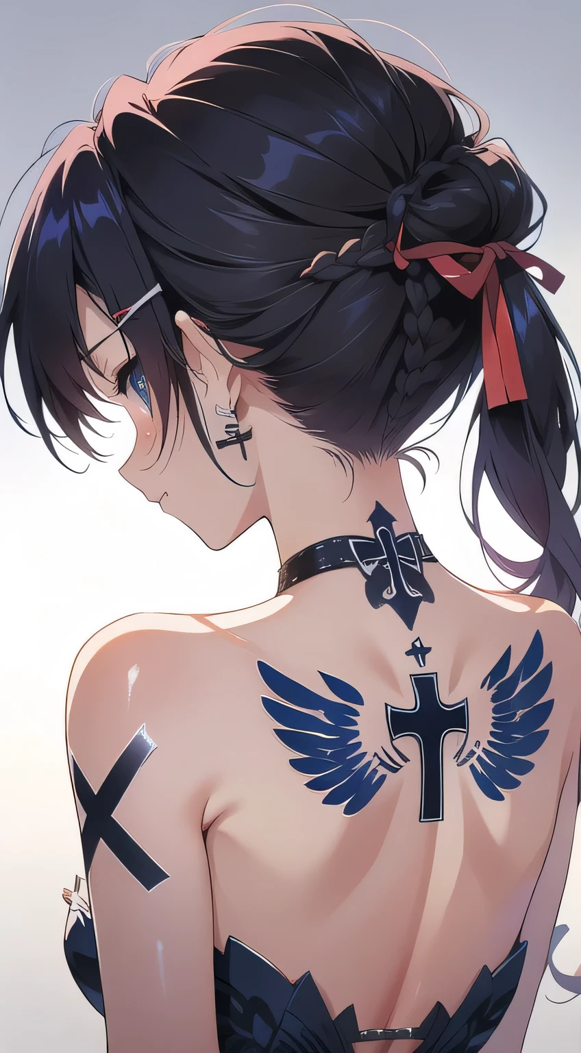 cross tattoo on her back

