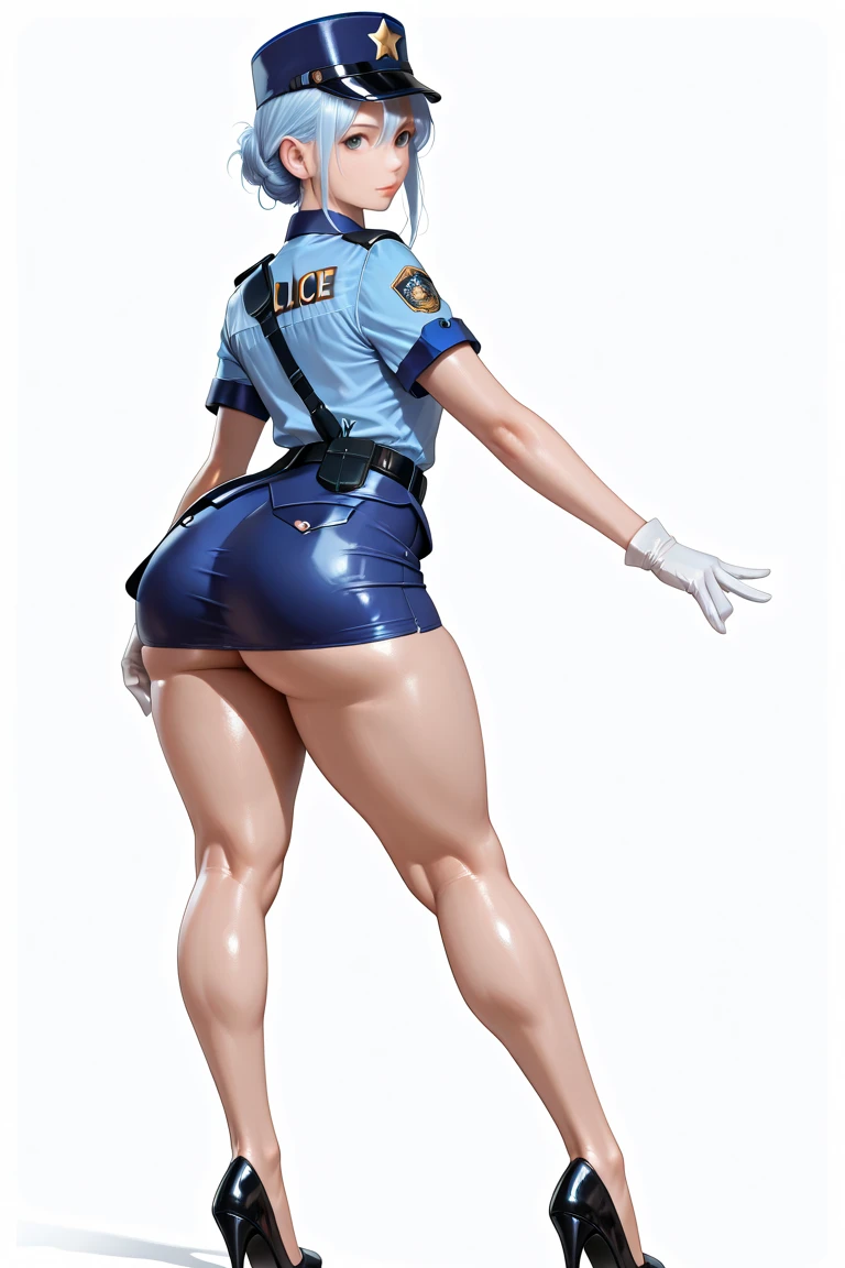 uma imagem de desenho animado de uma mulher com uma bunda grande em uma roupa azul, fofosexyrobutts, Glamorosa Jill Valentine, closeup estilo gesto pesado, Tifa Lockhart, hands behind her body pose!, Fujita Goro!, Oppai, Retrato sedutor de Tifa Lockhart, Personagem de King of Fighters, Tifa, Arte Giantess, thicc, gesto de pose pudica sexy, Shiny latex style leather clothing, curvas definidas