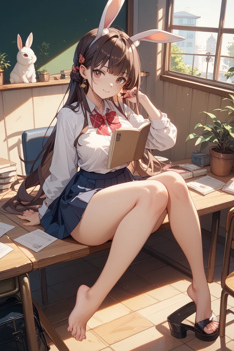 The brunette girl was alone in Tokyo,Reading a book,mini skirt,Attractive legs