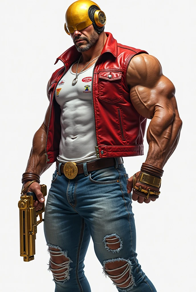 (source_anime, score_9, score_8_up, score_7_up:1), red trucker cap, red vest, white sleeveless t-shirt, blond ponytail, denim pants, red sneakers, belt, fingerless gloves, ((muscular male)), solo, at the kitchen, preparing a turkey for thanksgiving,TerryBogard<lora:EMS-353415-EMS:1.000000>