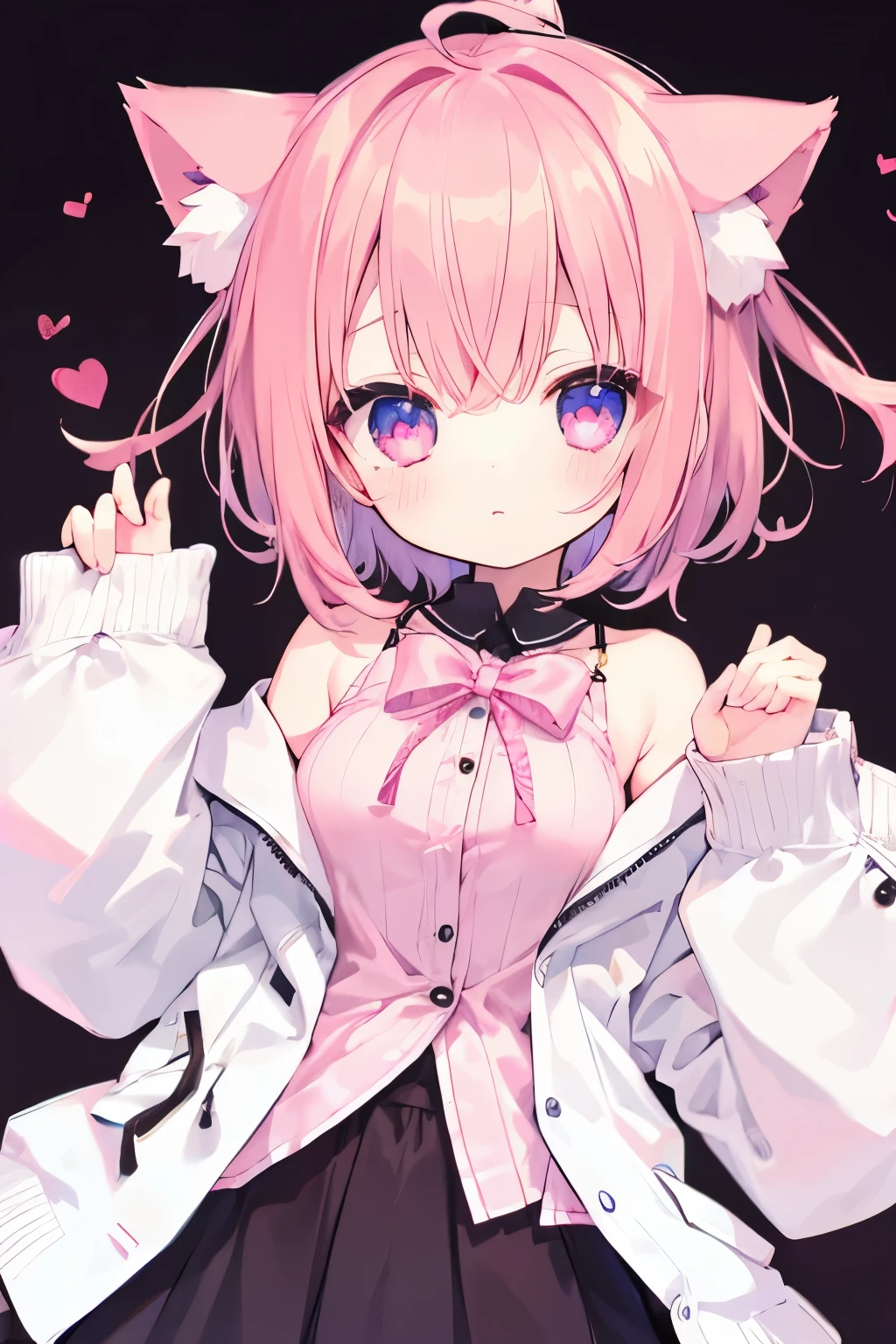 NSFW,Short, light pink hair、White Hot Pants、White and pink oversized jacket、Putting on a collar、Elementary school girl、Big Mouth、Very beautiful and Shining Eyes、Shining Eyes、1 person、Cat ear、(((((Small body)))))、heart❤、((vapor))