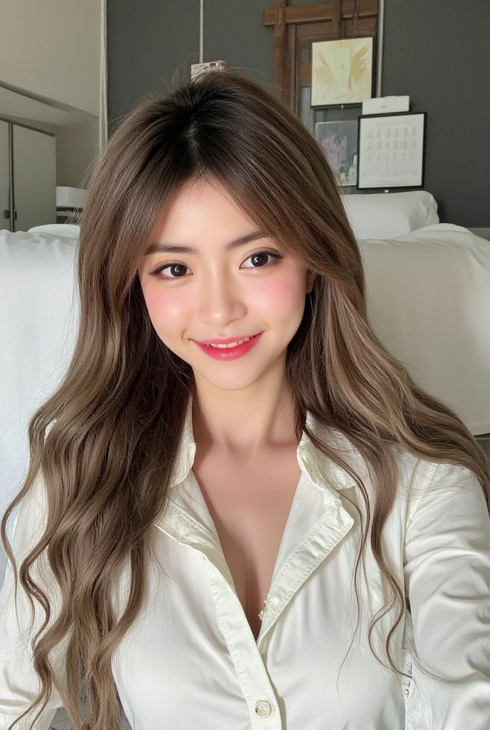 ((best quality, 8k, masterpiece: 1.3)), 1 girl, Slim belly beauty: 1.3, (Hairstyles Brown Hair Shortcuts, Large target: 1.2), skirt: 1.1, Super thin face, Delicateeyes, Double eyelids, Smile, Home, original photo