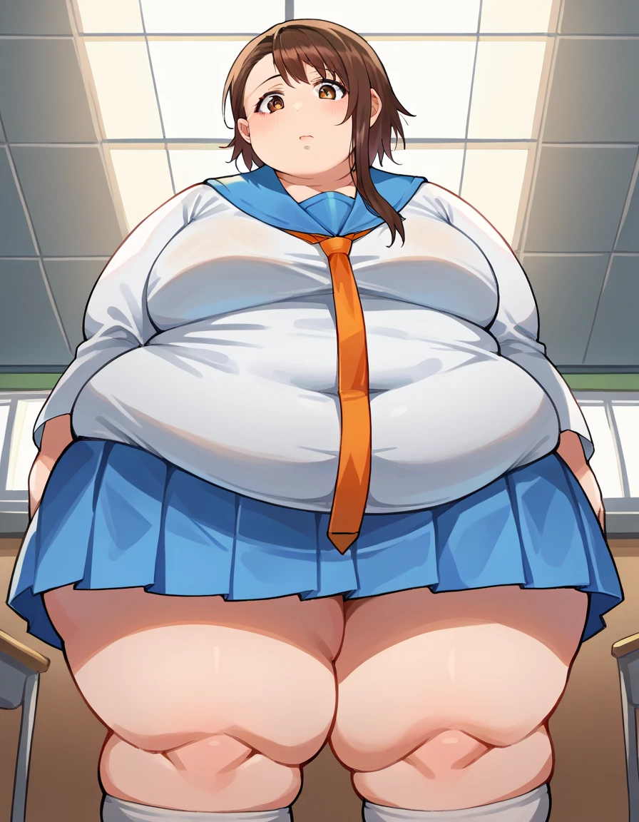 NSFW,Hoshimachi Suisei,blue eyes,blue hair,choker,hair between eyes,medium hair,side ponytail,Star choker,small breastasterpiece:1.2), highest quality, High resolution,(detailed and beautiful eyes:1.6),(perfect hands, perfect anatomy),(((masterpiece))),((highest quality)),very embarrassed face,Intense red blush,teeth clenched,slightly angry,shame, be humiliated,horny blush, (I feel very horny, blush with lust) Sexually aroused,be hornier than possible,whole body,cropped shirt,black mini skirt,cleavage,1 male,being molested,((I give into the middle-aged man behind me)), (my butt is shoved against his crotch),My butt is being touched from behind by a middle-aged man,arms raised,crowded train, ((My body is facing sideways)), (((Middle-aged man thrusting his crotch into my butt:1.5))), ((My belly is being filled)), ((My Belly Is Expanding)), ((his cock is filling my butt)), (lots of milk is sloshing around inside my belly), ((My belly is massive and keeps expanding:1.2)), (fetal movement), (((I'm pregnant with 131 babies)))