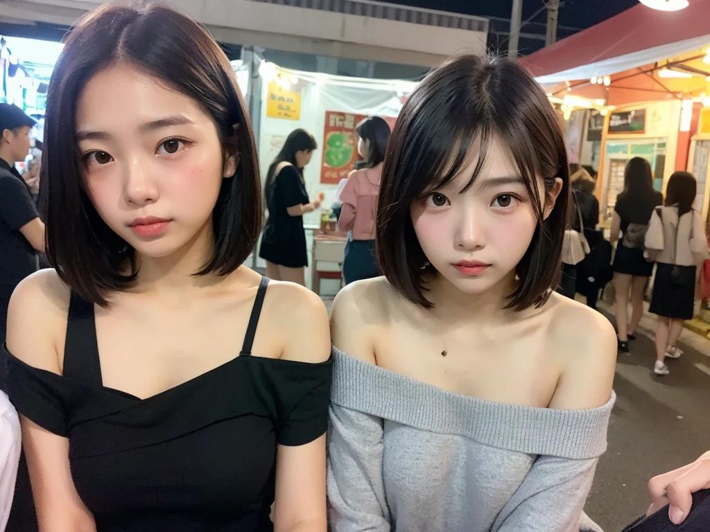 ((Best quality, 8k, Masterpiece :1.3)), Sharp focus :1.2, A pretty woman with perfect figure :1.4, Slender abs :1.2, ((Layered haircut, Big breasts :1.2)), (Tank top shirt :1.1), (Street :1.2), Highly detailed face and skin texture, Detailed eyes, Double eyelid