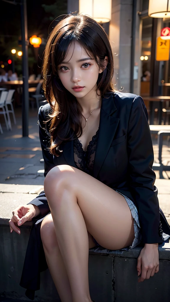 ((best quality)), ((masterpiece)), (detailed), school blazer, private school girl, charley.atwell, city park, cleavage