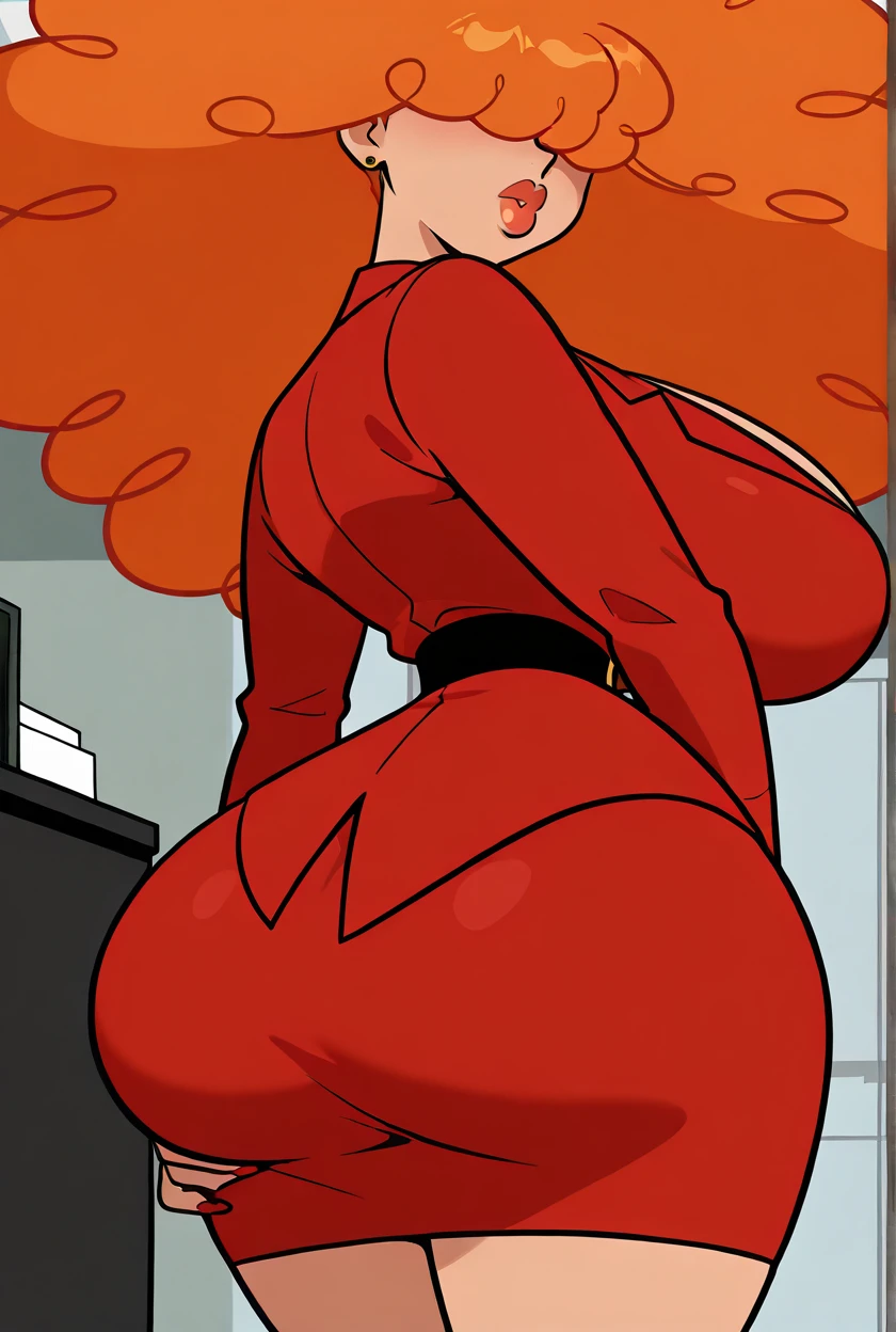 Cherry Jubilee, pony, female, naked, massive breasts, chunky fat body, pussy juice, a whole lot of pussy juice coming out of her pussy, full body, Standing, in a fancy office
