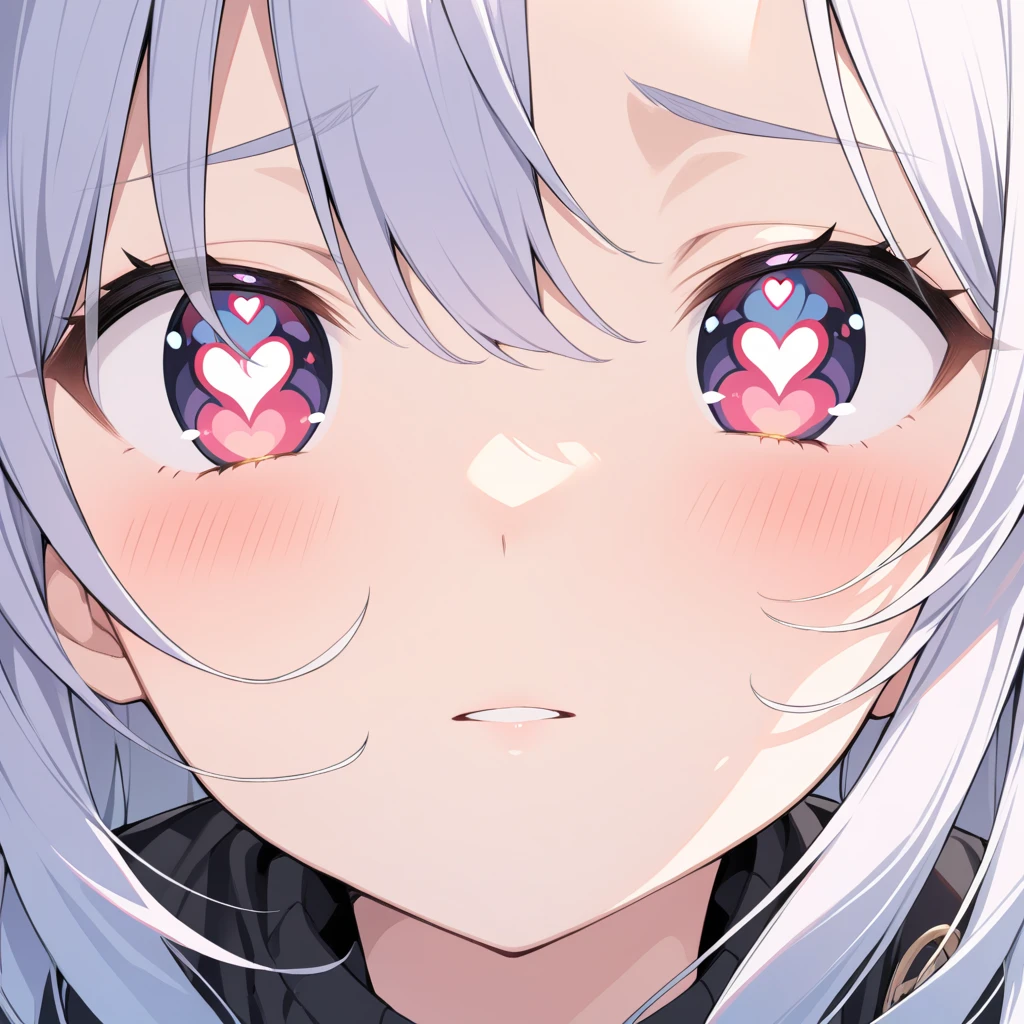 facial expression close-up, heart-shaped pupils, 