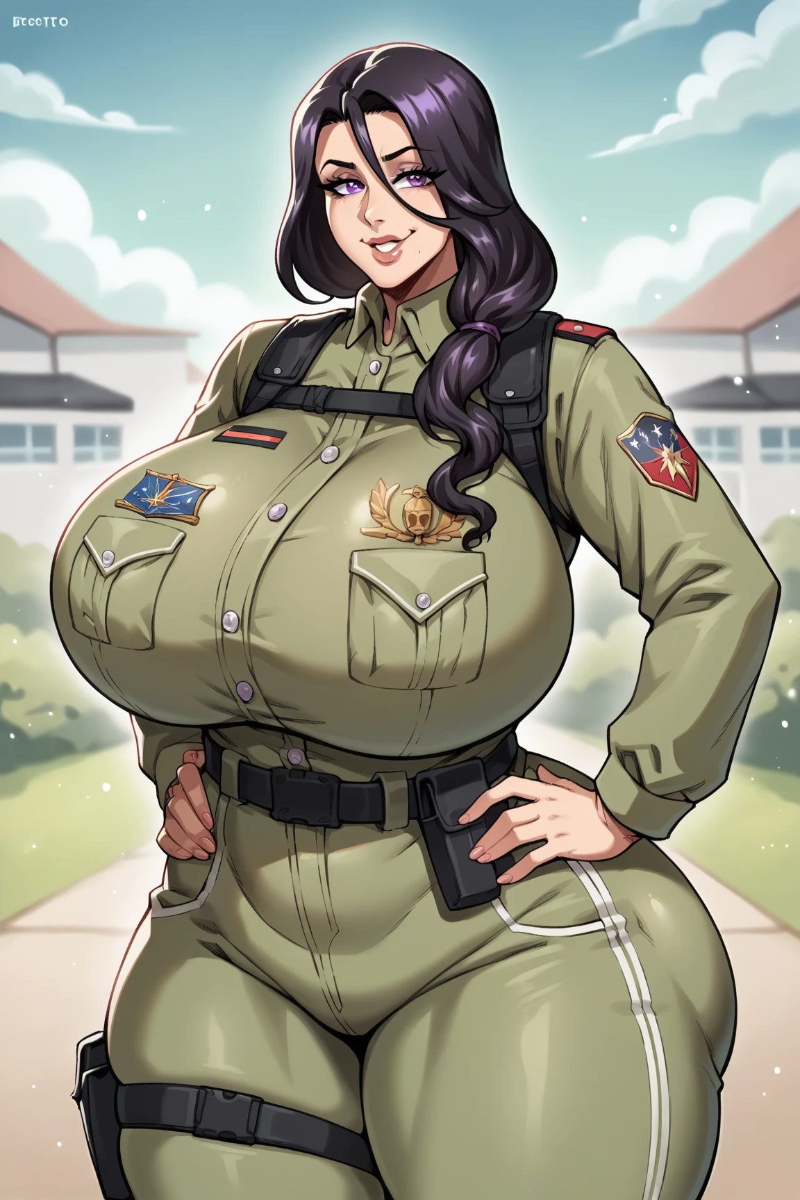 Military woman, curvy, athletic body, military hat, army jacket