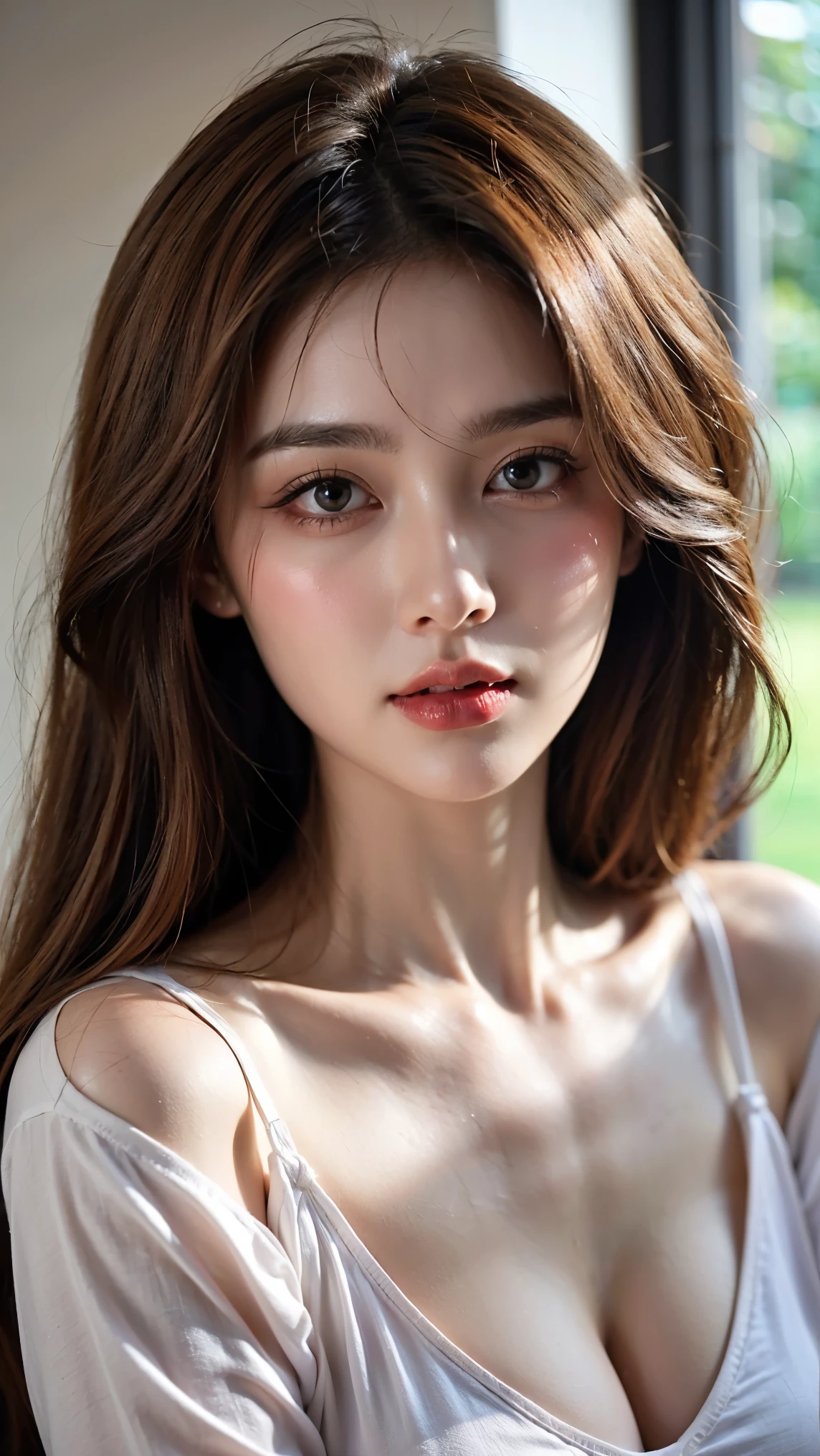 Lying in bed, sleeping with spread legs, mix4, (8K, RAW photo, top quality, masterpiece: 1.2), (realistic, photorealistic: 1.37), 1 girl, cute, professional lighting, photon mapping, radiosity, physically based rendering, gradient brunette hair, big breast short curly, handsome, girly, white ball set, excellent image quality, High resolution, 1080p, (clear face), (detailed facial description), (detailed hand description), (masterpiece), (exquisite CG), extreme light and shadow, disheveled hair, masterpiece, rich detail, (exquisite facial features), (best image quality), (masterpiece), (eye for details), looking forward to the eyes, delicate collarbone