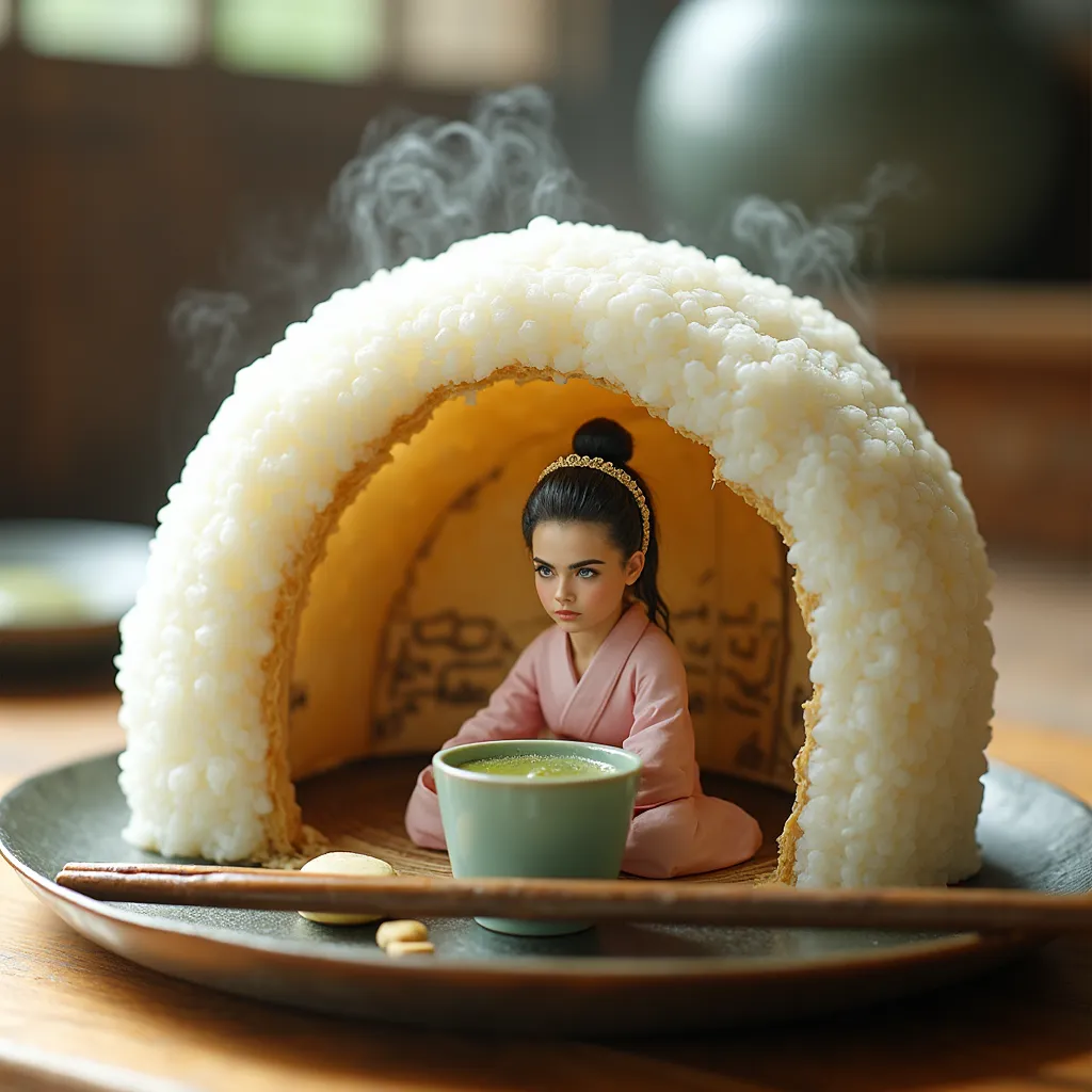 فتاة الشاي اليابانية في كرة الأرز