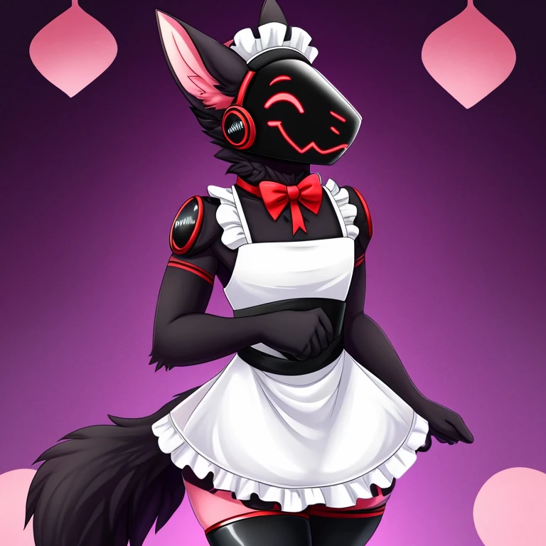 Earth pony, white mane,light blue cybernetic eyes, cybernetic body,black sclera ,black body color long mane ,pony smiling ,horny pink heart eyes maid outfit pussy sex with stallion,cum inside pussy impregnation
