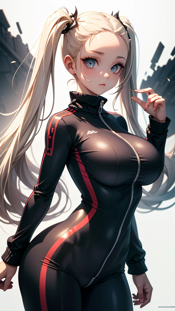 high detail, Full body, wearing (tight shirt:1.2), beautiful detailed face, hazel eyes, (attractive fitness woman:1.3), (seductive:1.1), (blushing:1.1), hourglass body shape, complete shiny aerobic black and red latex bodysuit, big round breasts