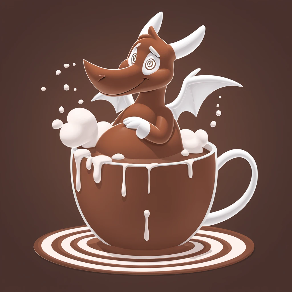 cartoon cute dragon sipping iced coffee