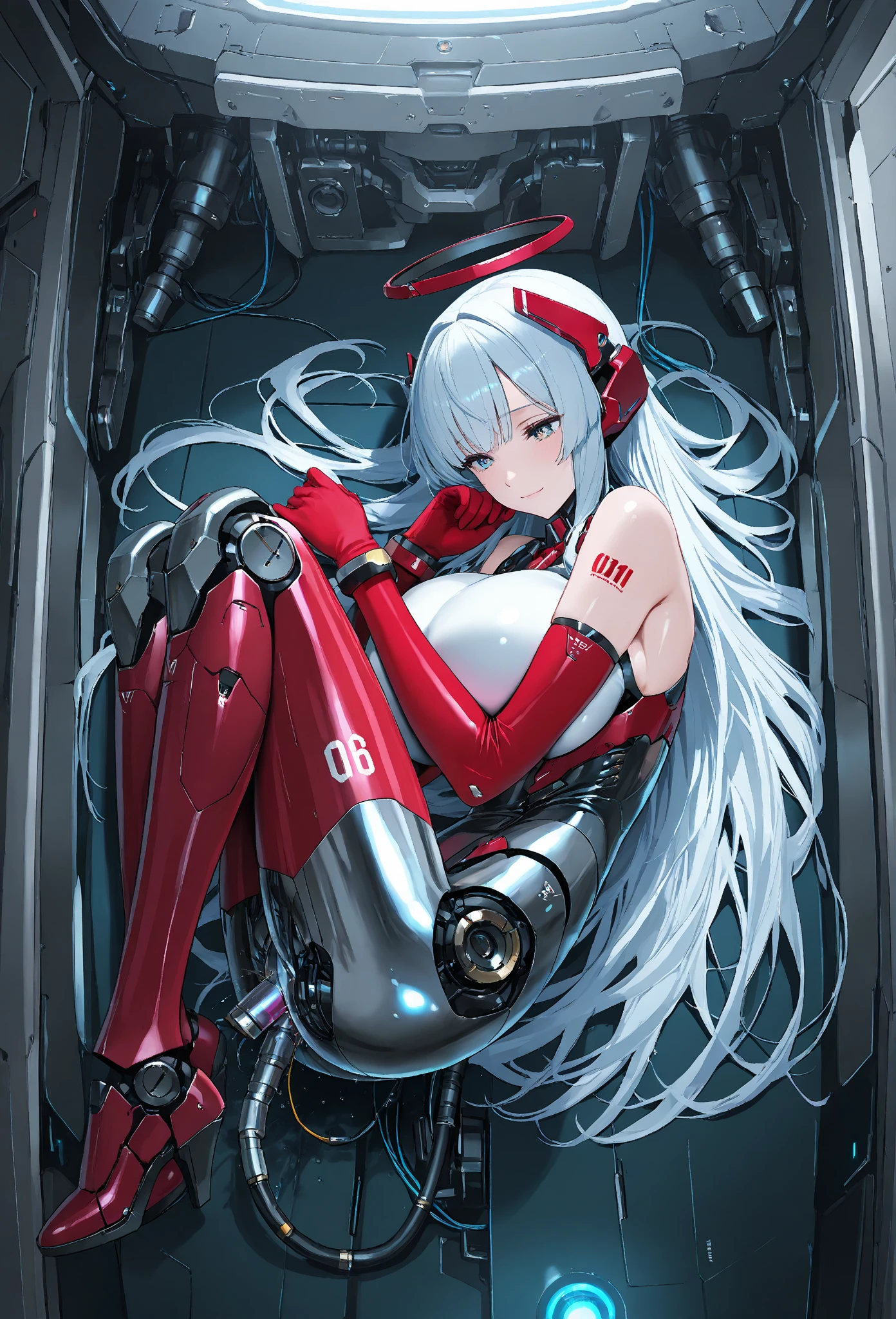 RGB multicolor luminous connected device fixed seated woman operating, (familiar face), (red theme:1.3),sexy leotard cybersuit, headgear, sleeveless,(side boobs:1.2),side table, spacecraft, airspeed indicator, altimeter, horizon, heading, direction indicator, altimeter , toggle switches, aircraft control levers, multicolor function displays, seat belts, front protective glass, side protective glass, outer space. (Enlarged photo of spaceship cockpit: 1.5x) smile, A fantasy world, the magnificent and charming Celestia, and a cute world.