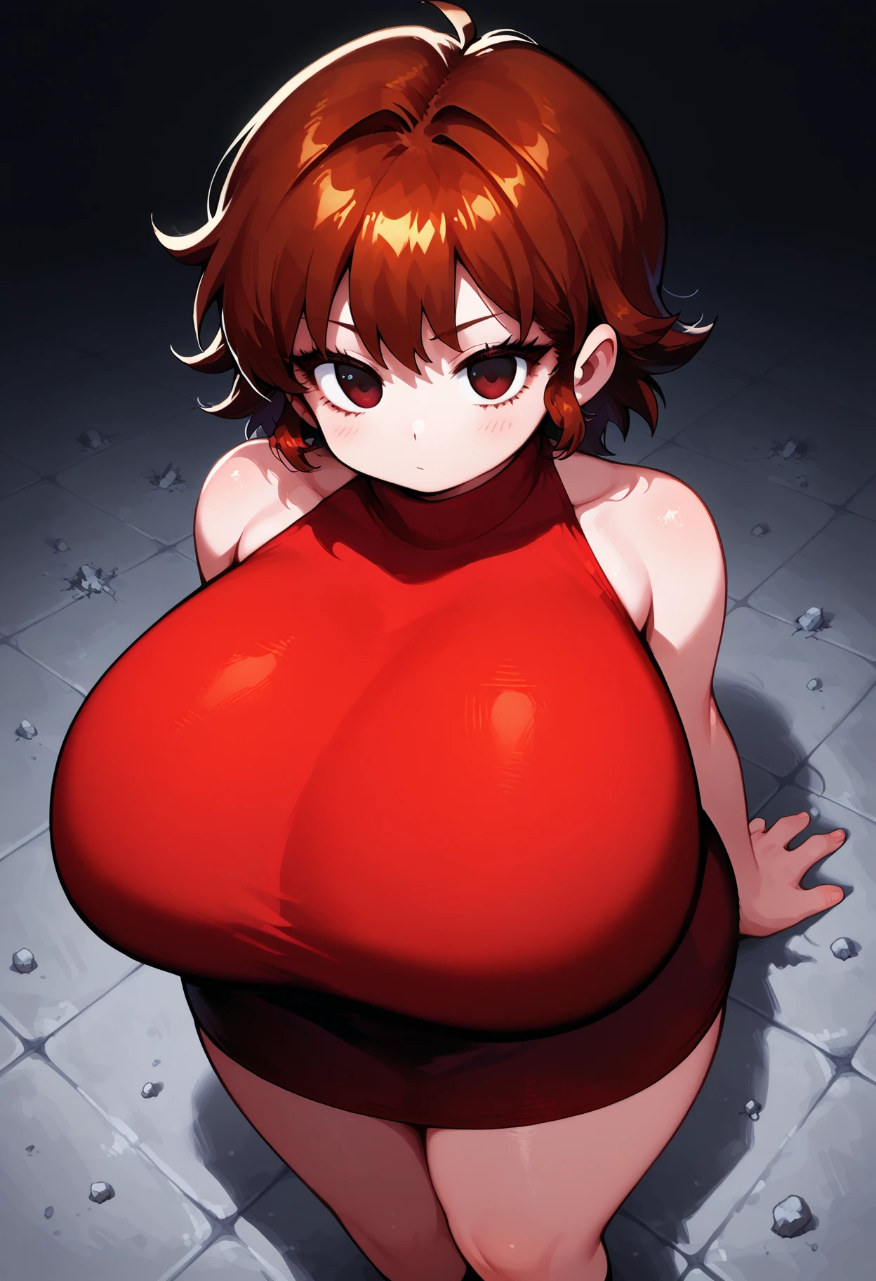 Redhead、Shoot from above、Show your armpits、Hands behind head、seiza、girl、Big Breasts、Completely naked、Short Hair、Female organ、It&#39;s shiny、Anime Style、Anime painting、animation、cartoon