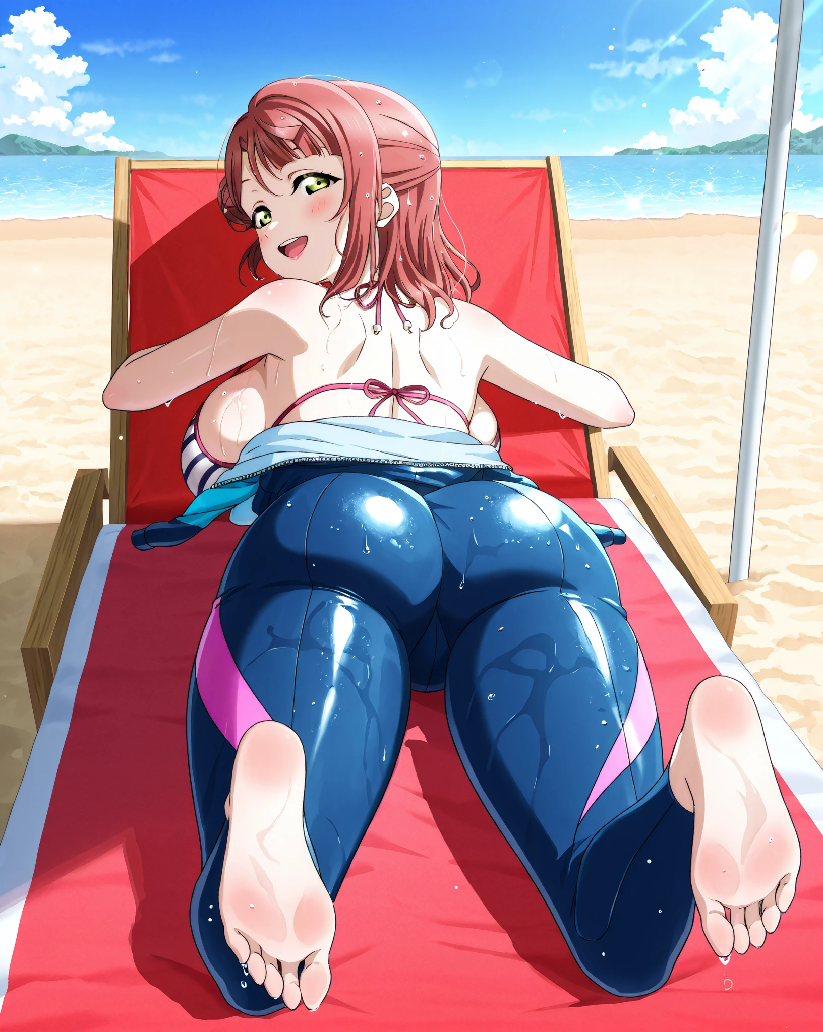 score_9, score_8_up, source_anime, laying back, laying on couch, balcony, night, night time, after dark, smug, starfire, teen titans, mature female, smirk, indoors, ikuchan, flat color, by ikuchan, huge breasts, ((femdom)), panties, micro bikini, huge breasts, ((milf)), ((mature female)), tan, pussy juice, closeup