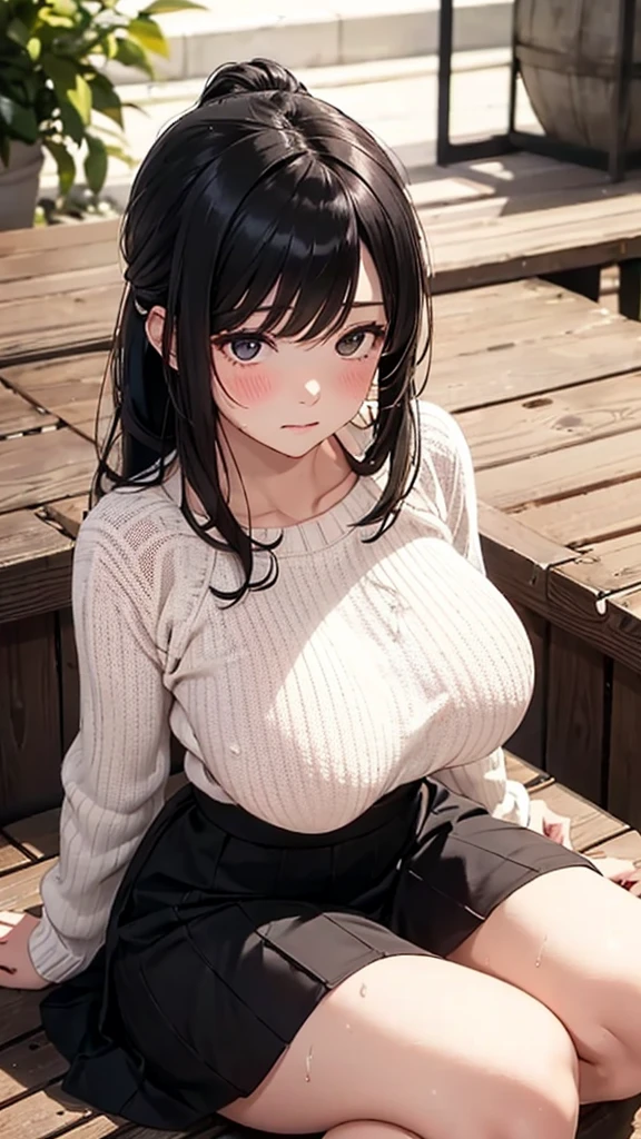 ((mature woman)), ((dark skin)), wide hips, ((milf)), sexy pose, highly detailed background, BREAK milf, ((dark skin)), cleavage, voluptuous body, slender waist, thick thighs, suggestive look, shiny eyes, eye reflection, perfect eyes, pigtail, Overflowing breasts, ((Venus Body)), smile,teenager,smiling,randomly hairstyle, mole under eye,(face focus:1.5), looking at viewer, cinematic angle,cowboy shot, (from front:1.5) (high angle shot:2.0), (close-up breasts:1.2), leaning forward, BREAK, Plaid Maxi Skirt with Cropped Sweater This outfit combines a full, flowing plaid maxi skirt with a fitted cropped sweater for a modern yet cozy vibe, The maxi skirt features a large-scale plaid pattern in neutral tones like beige, black, and grey, creating a bold statement piece, The skirt sits high on the waist, with a soft, pleated design that allows it to move gracefully with each step, BREAK The cropped sweater is made of a chunky knit, sitting just above the waistline of the skirt, creating a balanced silhouette that is both flattering and comfortable, The sweater could be in a solid color that complements the plaid pattern, such as cream or charcoal grey, Paired with ankle boots and a wide-brimmed hat, this look is ideal for a fall day out, offering warmth and style in equal measure, BREAK,ASU1,anime,Girl,illustration,Anime