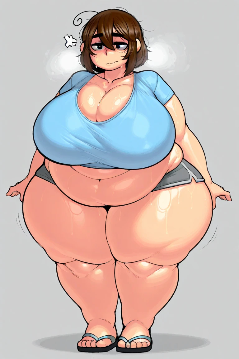 (POV from back), (masterpiece), (exaggerated proportions), (hentai), (perfect anatomy), (nsfw), (detailed eyes), (perfect hands), (perfect fingers), (sweaty skin), (oiled skin), (perfect shadows), (dirctional lighting), (full body), (beautiful eyes), (voluptuous body ), (blueberry inflation fetish), (inflation fetish), obese woman getting fucked from behind, wears a tight office skirt up the knee and a tight shirt with button gap, sweaty pregnant beautiful young obese ussbbw goth girl, extremely wide thights and huge wide hips, rich messy hair, beautiful face, freckles on face and body, fat feminine body with large breasts, huge double chin, huge bloated hangings soft filled belly, fat rolls, fat huge booty, thicc fat legs in a tight black stockings, extremely tight underware, big belly, massive breasts, blushing, aegao, bursting thighs, bursting butt, bursting belly, burtsing breasts , good proportions, grabs , hungry, jiggly butt, rumbling belly, growling belly, (aegao), tummy roll, muffin tops, thigh bounce, bloated cheeks, tight ripping clothing, she is walking in her house and a man grabs her butt from behind, grabs ass, hungry, womb tattoo, rumbling belly, growling belly, aegao, tummy roll, muffin tops, thigh bounce, bloated cheeks, tight ripping clothing, she is walking in her house and her husband grabs her butt from behind, thick lips, fat neck, fat face, (weight gain), (double chin)