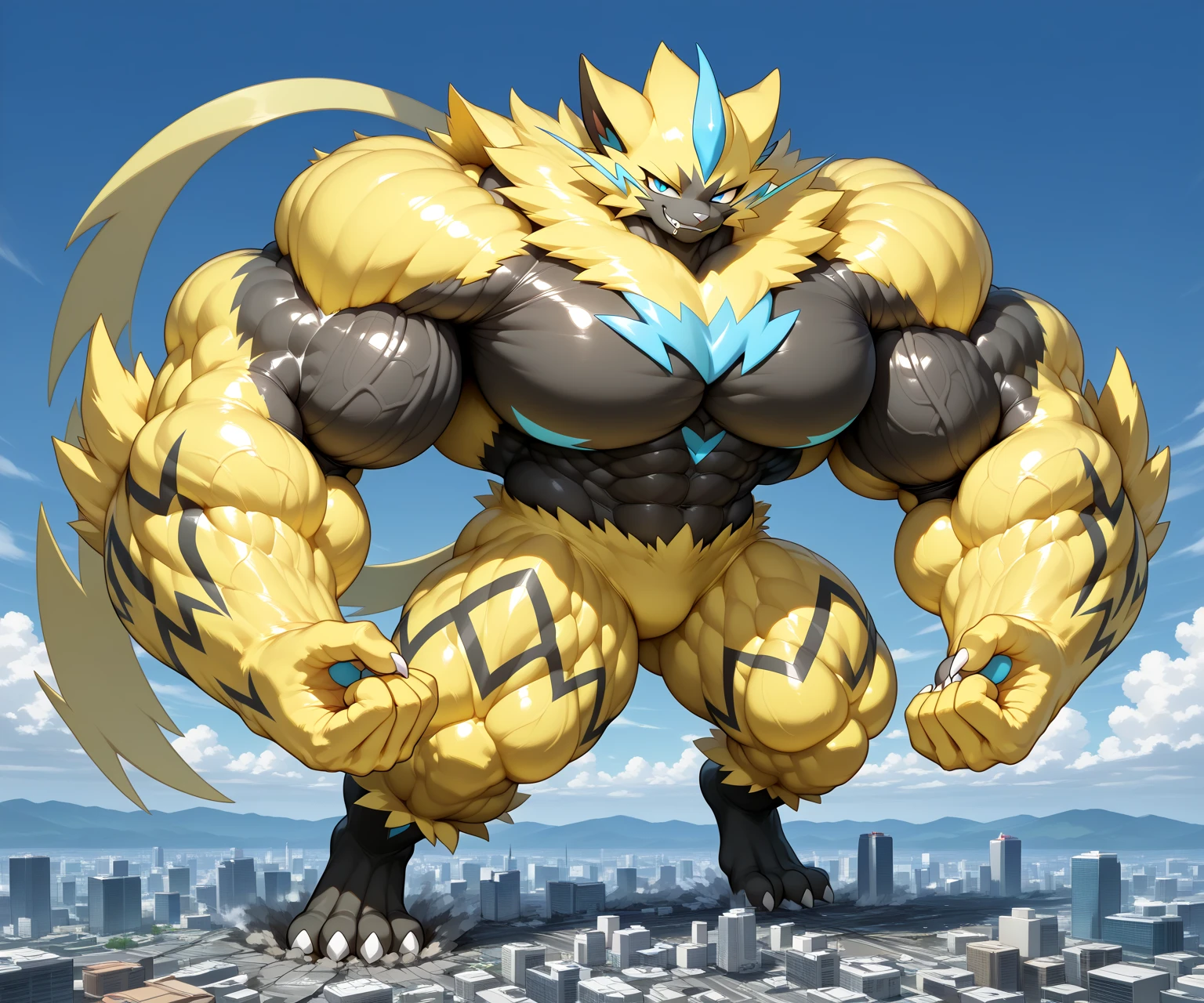 (masterpiece, best quality, detailed:1.2) (Pokémon) LUCARIO, detailed full body, a knight's mechanical armor, glowing wide and heavy armor, wears full body armor. massive muscles, huge pecs, chiseled abs, huge pectorals, exaggeratedly huge muscles. wearing a cloak. unusually developed muscular body big muscle, pecs, triceps, traps, waist narrow, unusually developed muscular body,