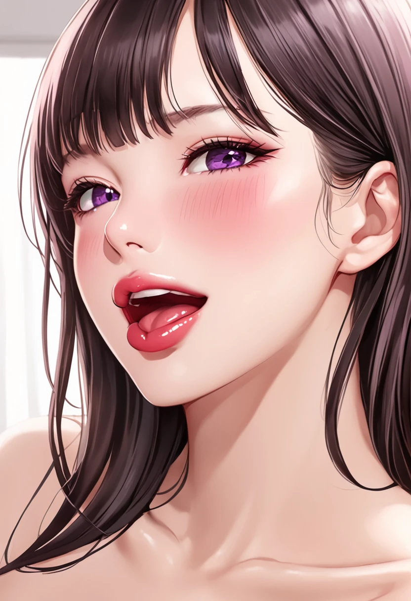 seductive anime girl, [ 4 k digital art ]!!,ultra realistic picture, overdetailed art, 8k high quality detailed art,(tareme,thick lips:1.3),in office,1 boy,1 female,mature female sucking a penis,blowjob,(tear on eyes:1.1),(happy and aroused:1.2),blouse,earring,