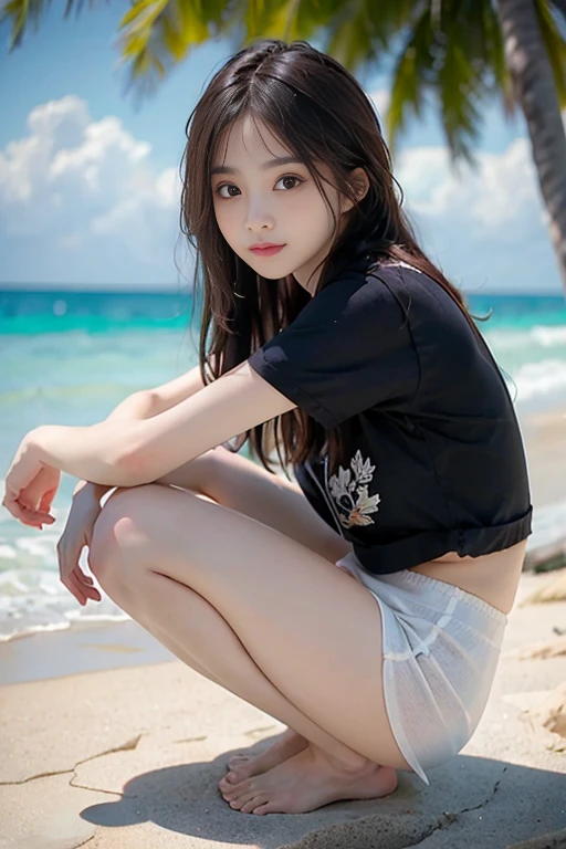 nsfw, nipples, pussy, pull up her micro seifuku and show nipples:1.3, spreas pussy, ((Highest quality)), ((masterpiece)), (detailed), 1 young italian girl, on the beach,