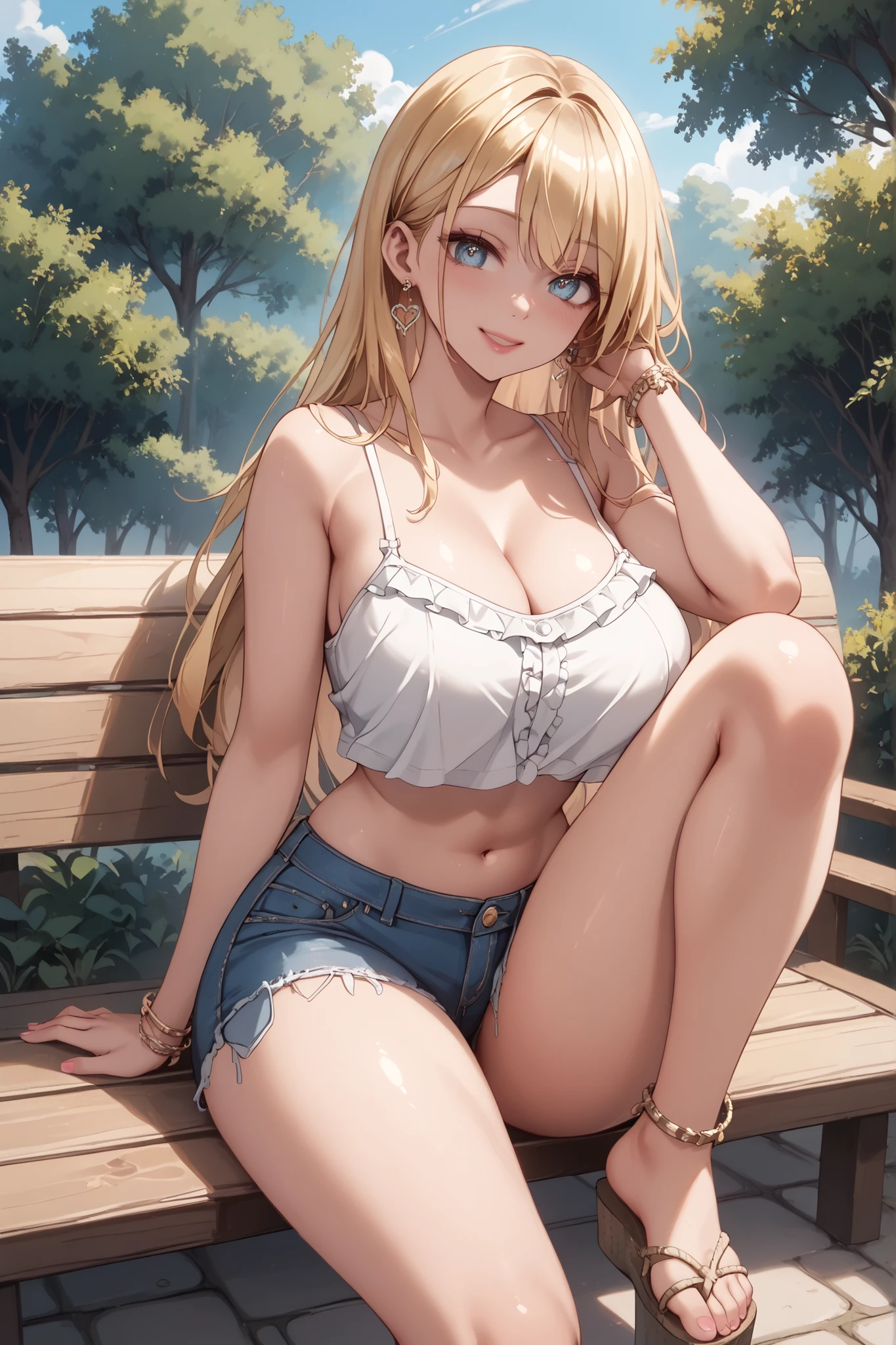 ((front view shot)), ((A very cute girl sitting on floor, and wearing a white silk extreme micro string, a loincloth of white silk string, in a beautiful park)), ((smug look)), ((wearing a white silk plunging shirt: 1.5)), (big breasts :1.4), (open her legs), ((public hair)), wearing white wet panties, 8k, RAW photo, (highly detailed skin:1.2), photography, masterpiece, best quality, (a beautiful caucasian girl with beautiful gorgeous light blonde hair, white skin, beautiful soft big breasts