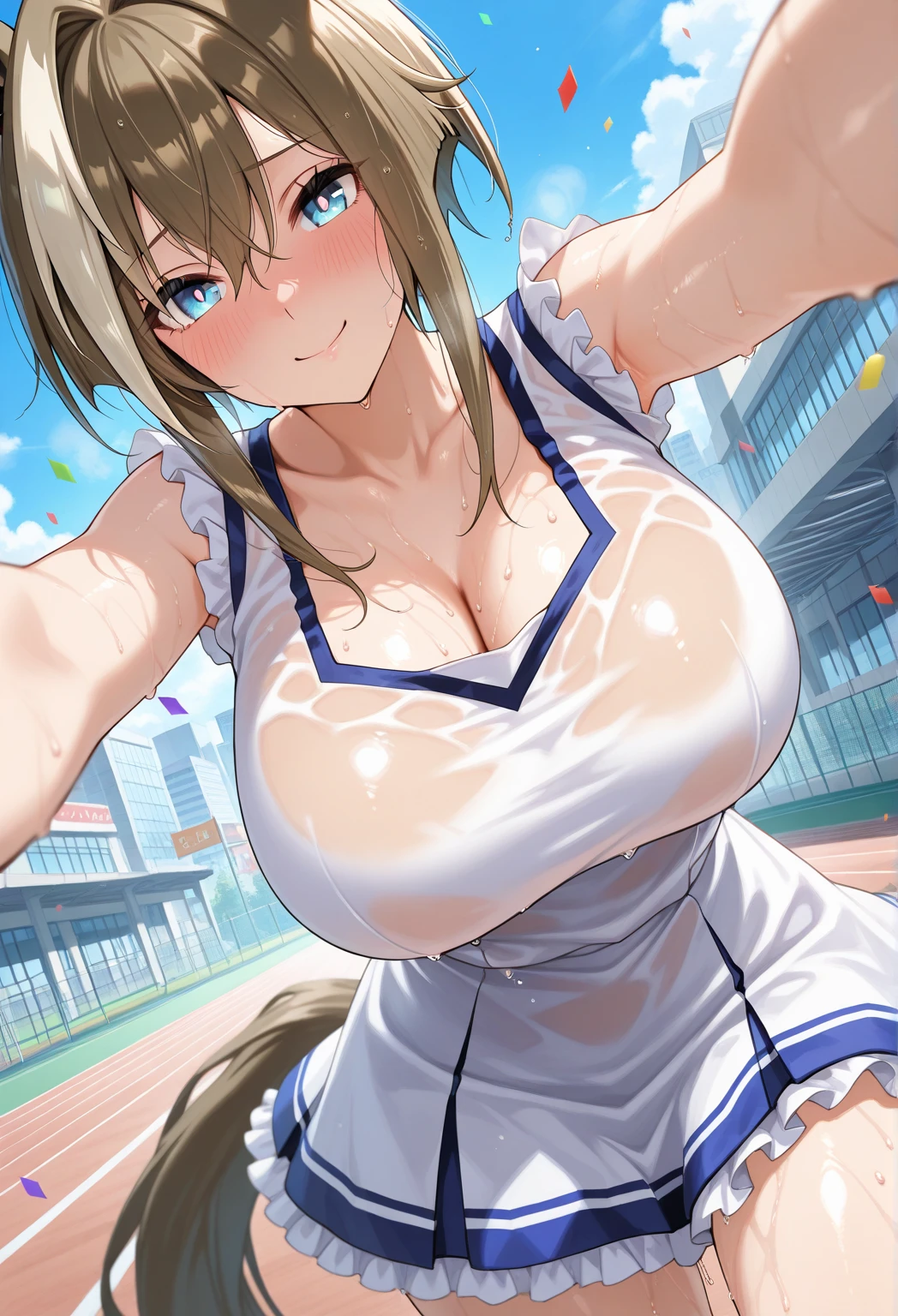 {{{{{16k,Ultra High-resolution realistic photograph of neat virgin first-year junior high school girl's in School-designated gym uniform with junior high ribbon as pretty as a actress in Grass schoolyard, She's in the first year of middle school, but she's too well developed, her cleavage tits are too beautiful, Her bra is showing through under her gym clothes, Aura of being irresistible, but a virgin}}}}},{{Extremely detailed}},{{{{{dye her cheeks flush and integrated her head pure small, thick lips, Enchanting thick gross idol's Lips}}}}},{{{{{the bang ponytail hair}}}}},{{{{{She get more attractive and smoother her body, her expression and appearance are transformed into that of a pure, Her white tits are so fluffy, and are depicted in great detail, but her sex appeal from her cleavage fills the schoolyard, her bodyline and tits and hips are getting cuter and cuter, She has been reborn as a pretty one-in-a-thousand-year girl with a sparkling aura of cuteness}}}}}