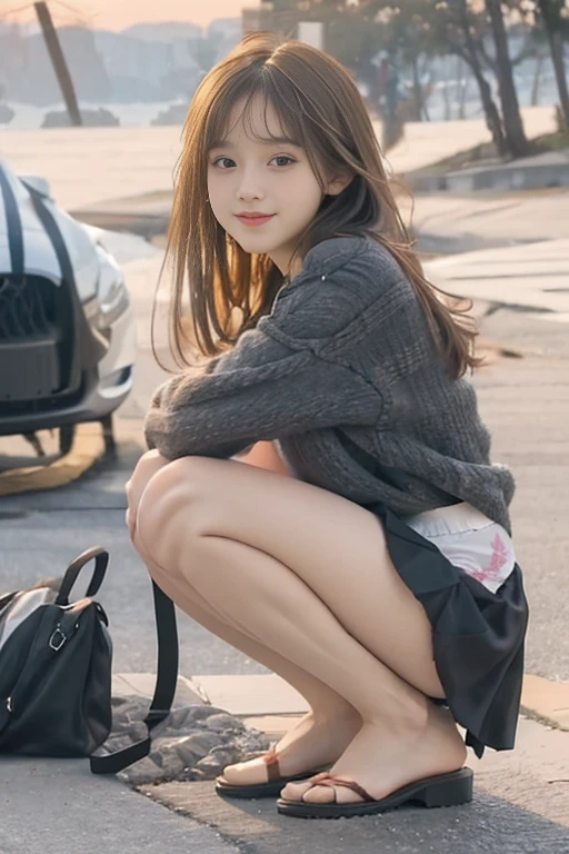8K, Ultra-high resolution, Highest quality, masterpiece, 三分割法によるphotograph,Surreal, photograph, 1 Girl, (16 years old:1.3), pretty girl, Cute face, Beautiful eyes in every detail, 細かくdetailedに,masterpiece,One Girl:1.2, Japan Female Announcer,whole body,from below,Fearful expression,Black Hair,Messy hair,Cyber city of the near future,Wearing a cardigan sweater on your back、Girl crouching in the middle of the road, Plaid pencil skirt, High socks and black shoes,Beautiful leg line beauty,Realistic Skin, Perfect and beautiful face ,完璧でCute face, Skin with attention to detail, Perfect limbs、Narrow waist、Thin legs),Looking at the audience、beauty,Long neck、(((Ideal body type))),A cup small breasts :2,Portraiture:2,Perfect Anatomy,鮮明なdetailed,detailed,Surreal,Light and shadow,darkness