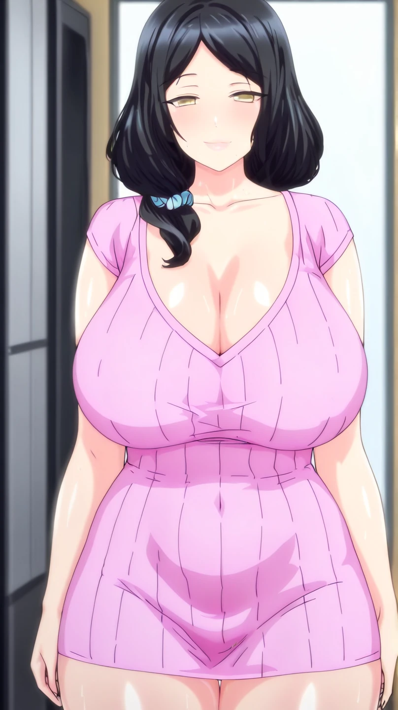 (masterpiece, Highest quality, Semi-realistic:1.3), hope, Mature Woman, (Full Body Shot:1.05), (pink Tank top:1.2), Tank top, Yoga pants, Tight clothing, One girl, Mature Woman, Curvy, Are standing, Sexy pose, Big Ass, (blush:1.05), short hair, Black Hair, Purple Hair, Exposing shoulders, lips, Cleavage cutout, Huge breasts, Perfect body, Perfect Eyes, Anime Eyes, eye shadow, Perfect Face, (shy:1.1), Rooms in the house, Window Sky, Sharp focus, Professional artwork, Intricate details, Vibrant colors, Vibrant colors, Diffuse lighting, Digital Blending, Super-detailed body, Super detailed hair, Ultra Detail Face, Topics on pixiv,