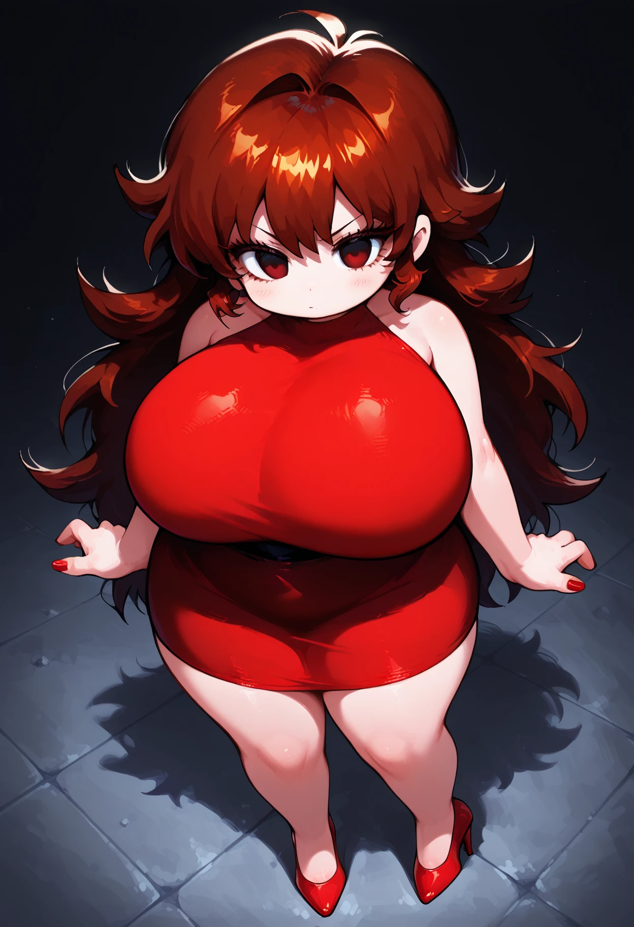 Namorada, sentado no alto-falante, Curved, muito gorda, quadris largos, enorme, coxas grossas e macias, muito gordo flabby arms, Realistic lighting, alto detalhe, Rosto detalhado, sombreamento realista, rolos de gordura, tamanho enorme, seios gigantescos e enormes transbordando de gordura, decote enorme, pesado, mais tamanho, everything is fat, textura macia, lindos olhos grandes, semi-realista, dynamic angle, pattern clothes, muito gorda, SSBBW, fat arms, very fat