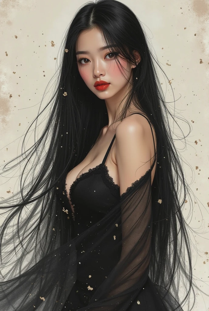 arafed woman in a black dress posing for a picture, a photorealistic painting inspired by Yanjun Cheng, Artstation, digital art, soft portrait shot 8 k, cinematic. by leng jun, realistic. cheng yi, gorgeous young korean woman, wlop glossy skin, 8k artgerm bokeh, gorgeous chinese model, realistic digital painting