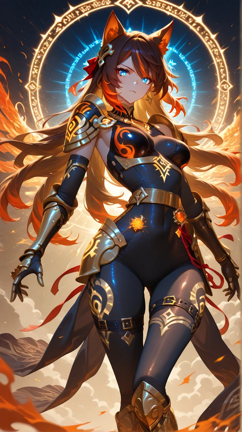 Garota anime ruiva guerreira, com ears fox, com armadura red,  red armored, 15 anos, corpo bonito, seios grandes, postura de combate, segurando espada, Garota sexy, red hair with braid, mechas de cabelo laterais, mechas de cabelo na lateral do rosto, beautiful lighting, sombras suaves, olhos azuis, pernas bonitas, short hair with braid, estilo anime, Ranma Chan, Autora Rumiko Takahashi, Baseado em obra de Rumiko Takahashi, Anime Ranma 1/ 2, guerreira sexy, quadril robusto, corpo inteiro, corpo inteiro, busto grande, garota jovem com orelhas de raposa, corpo belo e bonito, boots on feet, garota 15 anos jovem baixa estatura, usando armadura gotica, garota anime, estilo anime, feet with black boots, front view angle, ao ar livre, red hair braid, ears fox, postura ereta, corpo em postura reta, olhos grandes, armadura vermelha