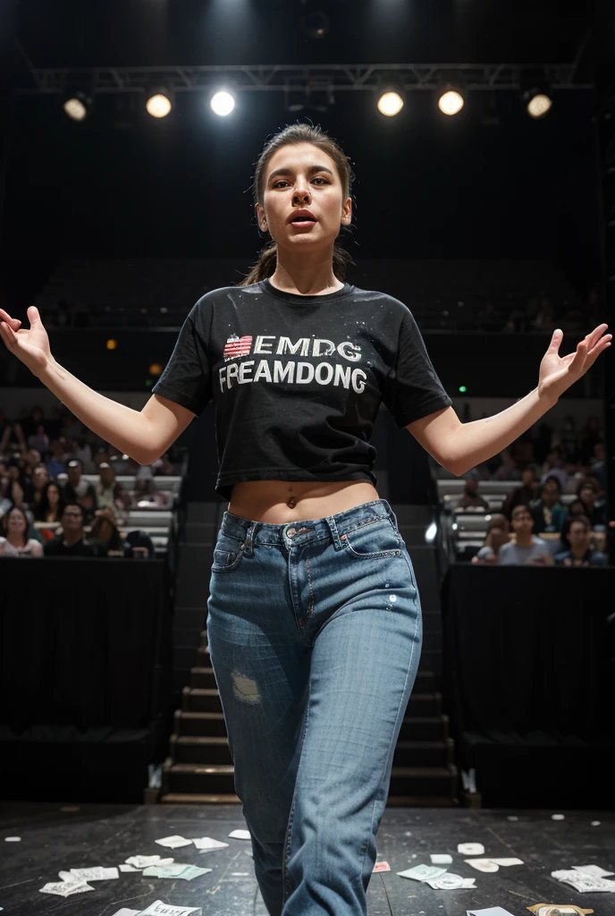 2heads, Extra arms, a woman posing for a picture, blue tank top, curvy arms, incredibly beautiful, strong pose, very beautiful, arms to the side, 4 arms and 2 legs!, curvy arms, multiple arms, armpits fused to shoulders, normal hands, slender body, vietnamese