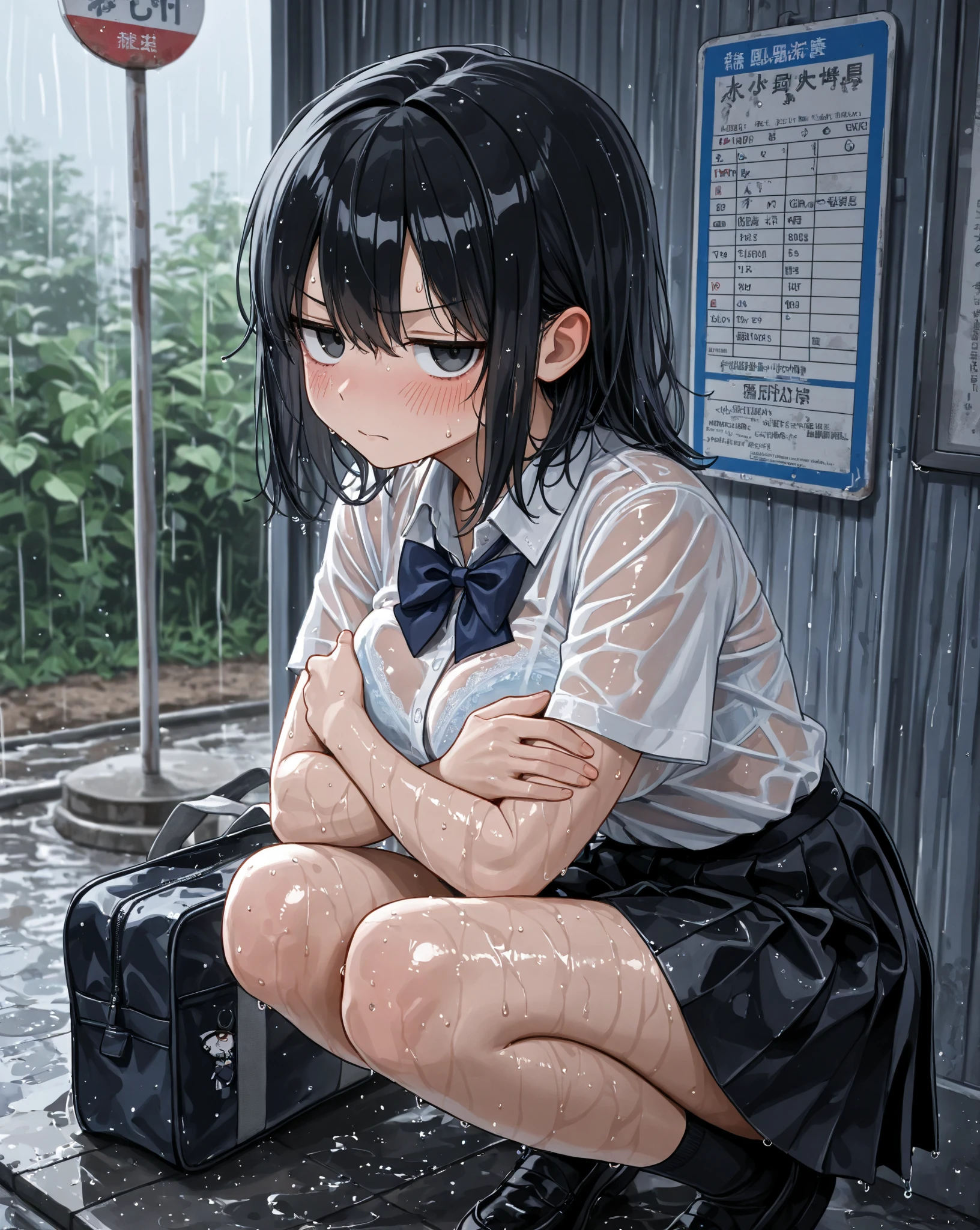 NSFW、masterpiece, 最high quality, high quality, High resolution, One girl, Blue Hair, Long Hair, blue eyes, White shirt ,Black office skirt, Knee socks, whole body、Depth of written boundary, In a crowded train,(((Surrounded by men))),(((Molester)))、(((Body odor、Bad smell)))、(((Sweat)))、((((Sweat染み、Yellowing、odor))))、(((Soaking wet)))、(((((Love juice)))))、((((Detailed pussy))))、(((((Pooping)))))、((Leg spread))、(((Covered in bodily fluids)))、(((Squirting)))、(((cry)))、(((blush)))、(((Poop dripping down my legs))),(((Pee)))、(((Peeing)))、((Are standing))、(((Kissing a man)))、tits、Nipples