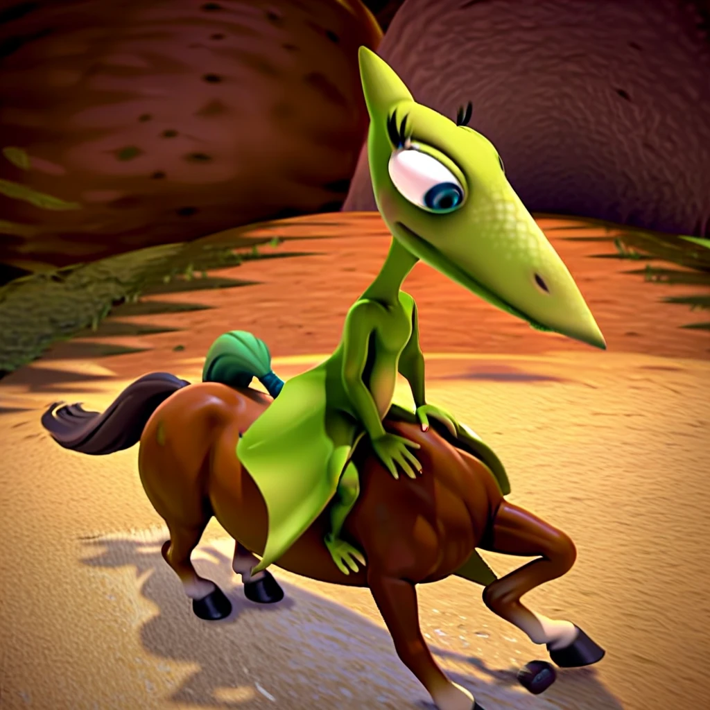 score_9, score_8_up, score_7_up, score_6_up, score_5_up, score_4_up, source_furry,dttiny, feral, female, Pterandon, membranous wings, winged arms, green skin, blue eyes, sitting, ride, riding, Horse, Horse Ride, Horse Riding, Horseback, Horseback Ride, Horseback Riding, Riding a Horse, Riding Horse, Equestrian Ride, Equestrian Riding, Equestrian.