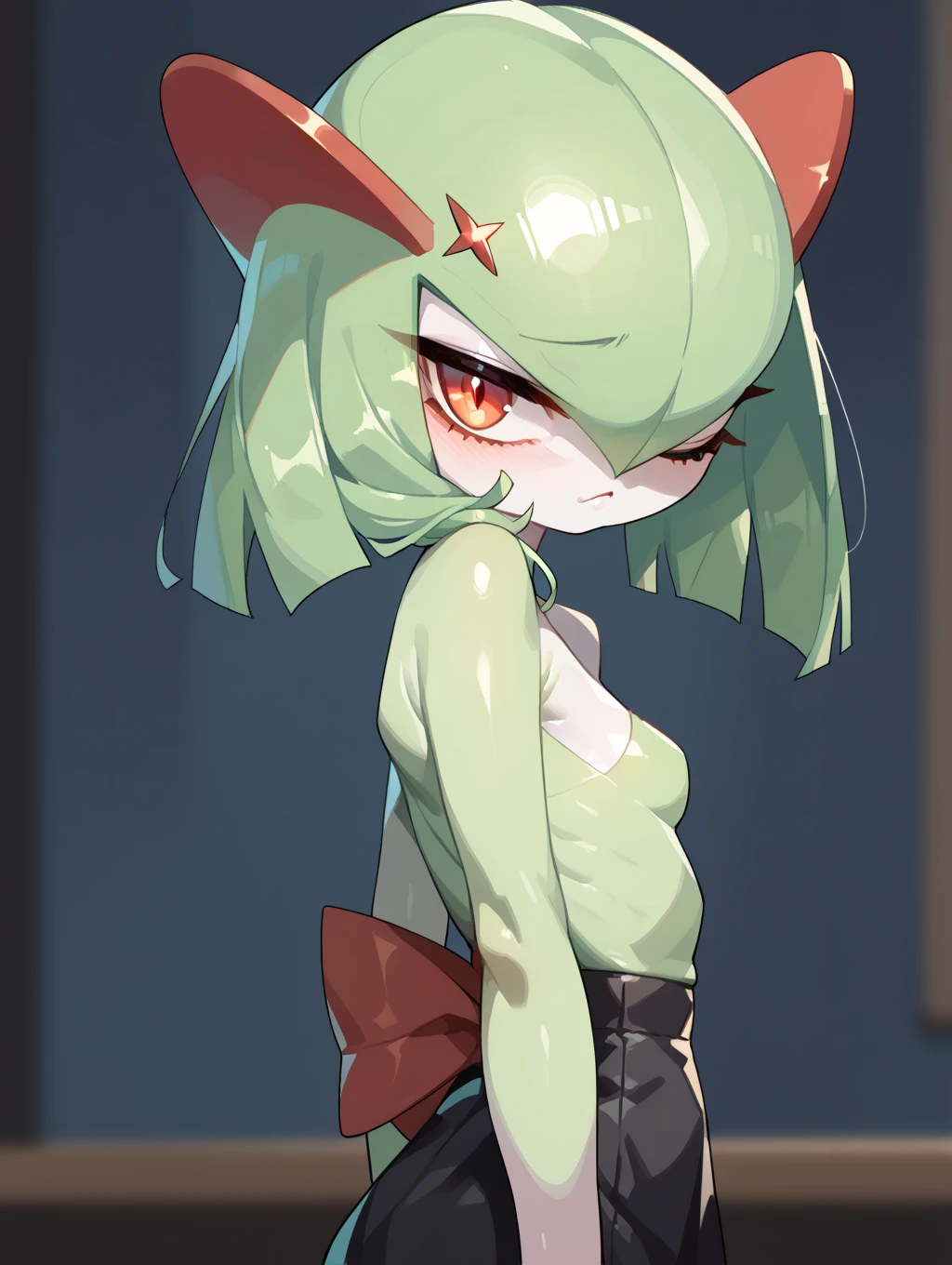 masterpiece, the best_quality, 1 girl, only, kilia, green hair, red eyes, white dress, Green skin,spread legs