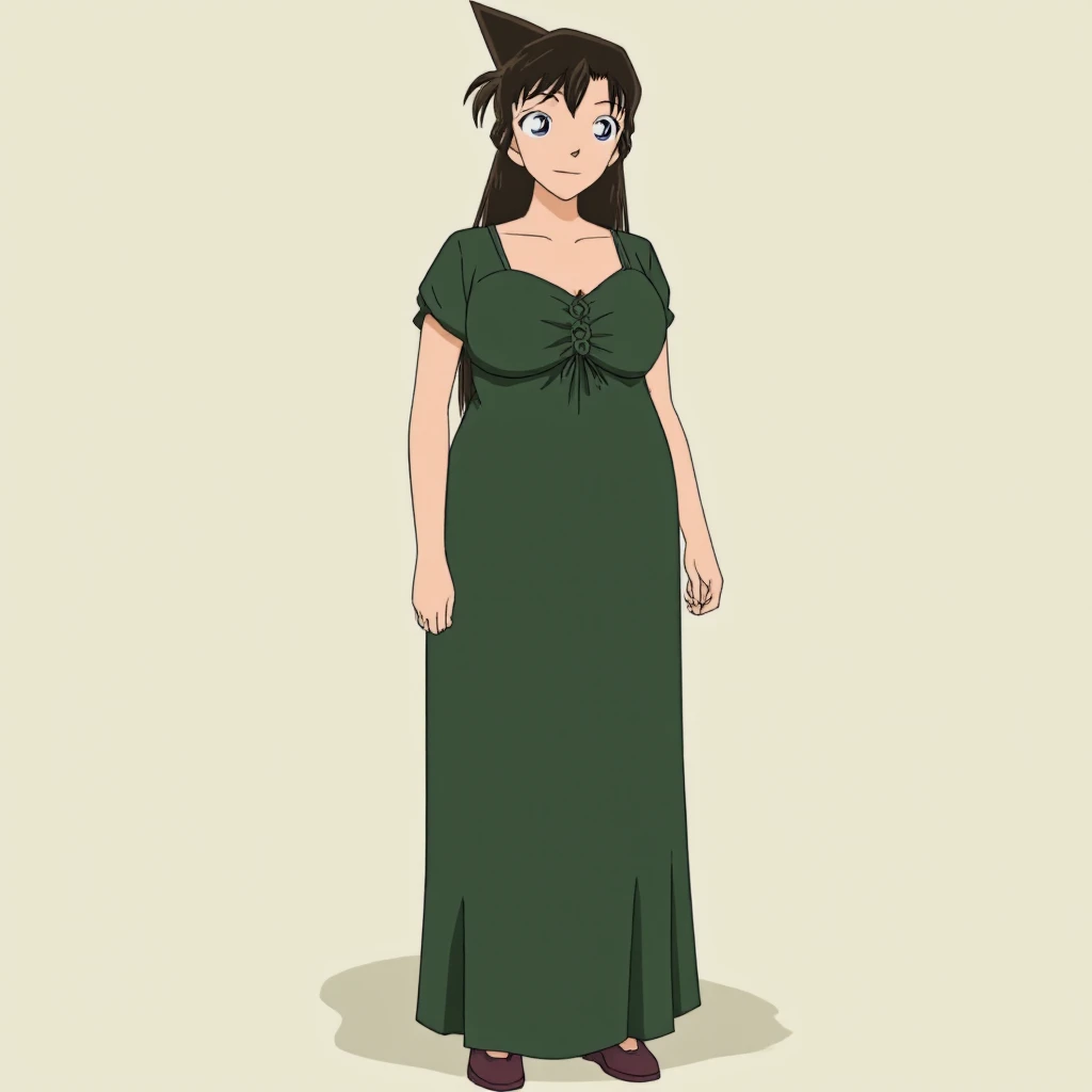 masterpiece:1.6, best quality:1.4, real picture:1.2, intricate details:1.2, charturnerv2:1.2, full body character turnaround of 1lady, Appearance: milf:1.25, slender:1.3, green eyes, medium breasts, flat chest, sharp eyes, cleavage, curvy Clothing: green maxi dress, Accessories: golden ring, simple hoop earrings, shell necklace, hair bow, hair ornament, Hair: long black hair, messy hair, Makeup: natural, glowing skin, (simple background, white background:1.3), multiple views, Multiple views of the same character in the same outfit:1.3.