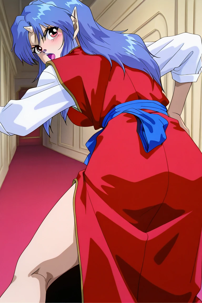 masterpiece, Highest quality,High resolution,Dorothy, Redhead,Red eyes, Have,dress,Braiding, black dress,One side of the dress is torn at the chest、Dust cloud、tits、Nipples fully visible、receive damage from an attack、anime、((Battle scene in the ruins))、blush、Line art、Pencil drawing