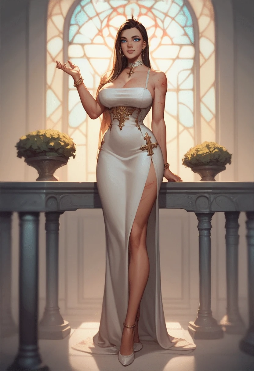 SLEEPING straight symmetrical, sleeping on bed, full body, solo girl looking to the camera, cow bell choker, metal sandals, anime girl with red hair and white dress holding a bouquet, beautiful celestial wizard milf female, beautiful character painting, extremely detailed artgerm, beautiful and elegant elf queen, wlop rossdraws, 8k high quality detailed art, fantasy art style, anime fantasy illustration, by Yang J, detailed fantasy art, fanart best artstation, wlop and rossdraws, big breast, red long hair
