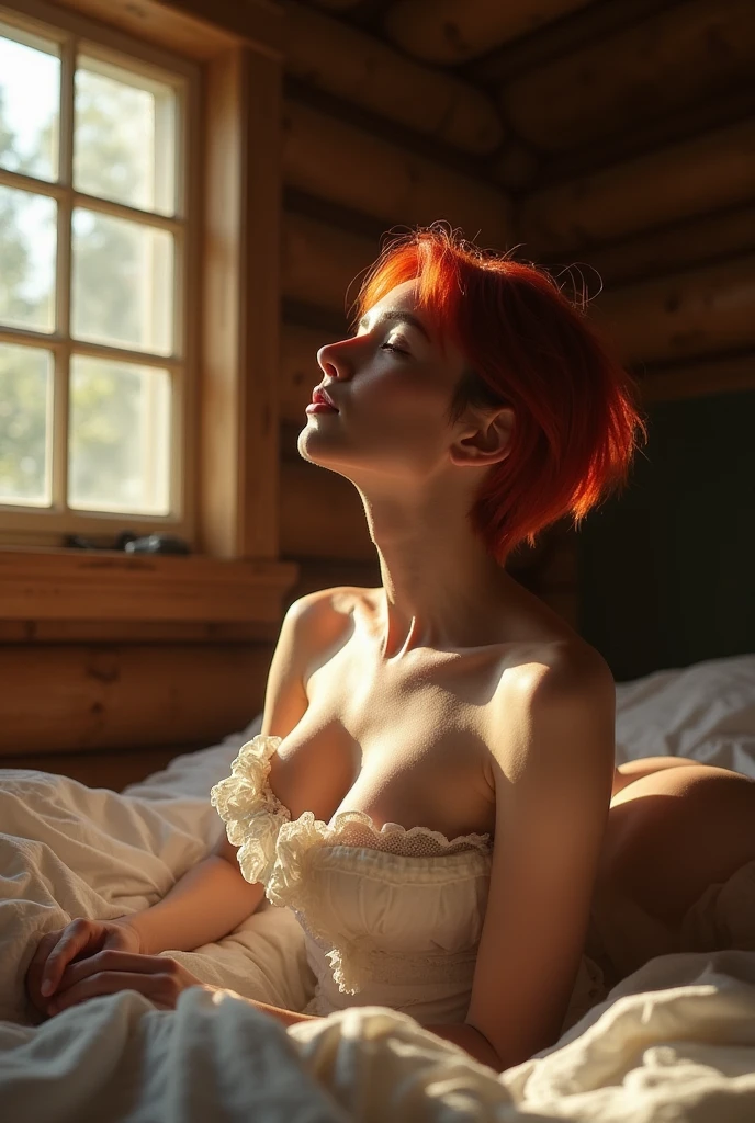 Cinematic photo (art by Mathias Goeritz:0.9) , fot, exuberant girlfriend, tax collector, Rich red hair, winter, change of inclination, horor, specular lighting, Film grain, Samsung Galaxy, f/5, (Still cinematic:1.2), freckles . 35mm fot, film, bokeh, proffesional, 4K, highy detailed, detailedeyes, (hydrocolor lens, detailed iris), (((fullbody, nude artistic, back view)))