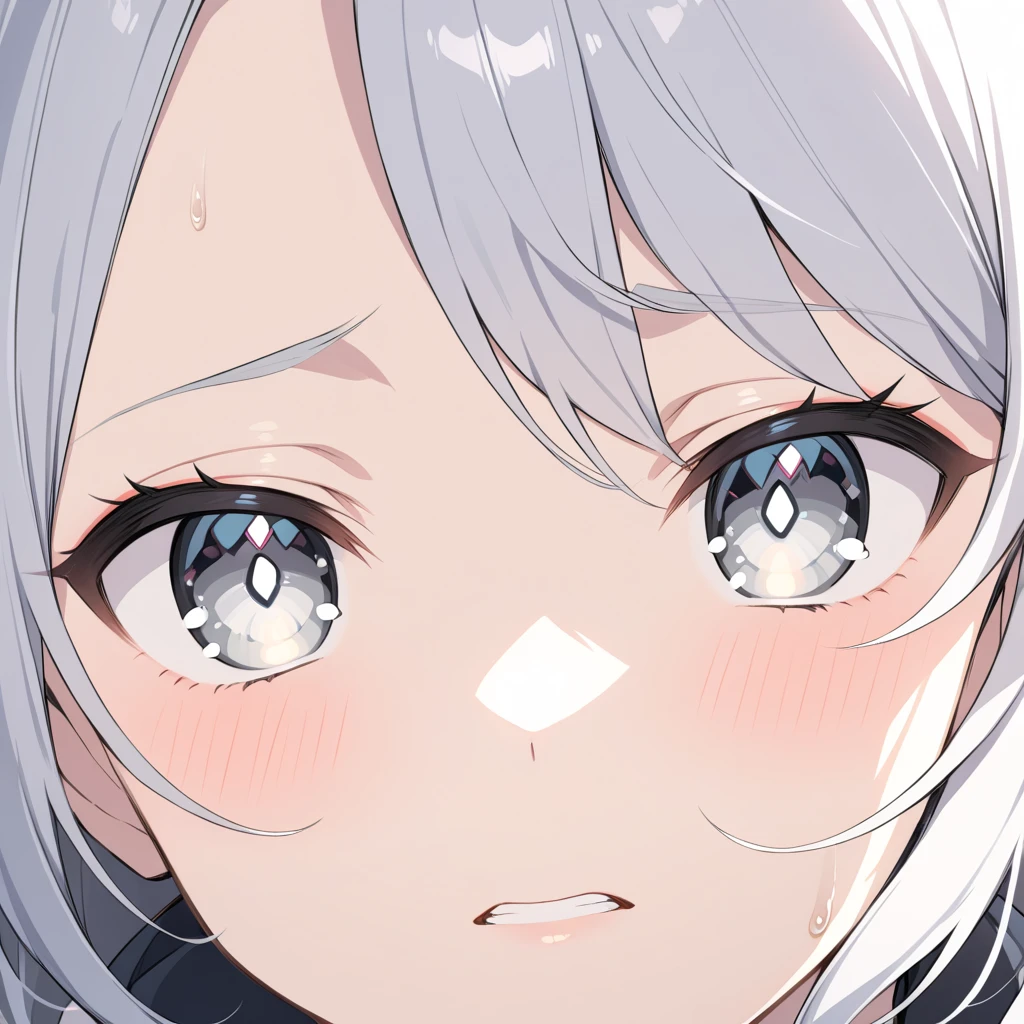 facial expression close-up, white eyes,  