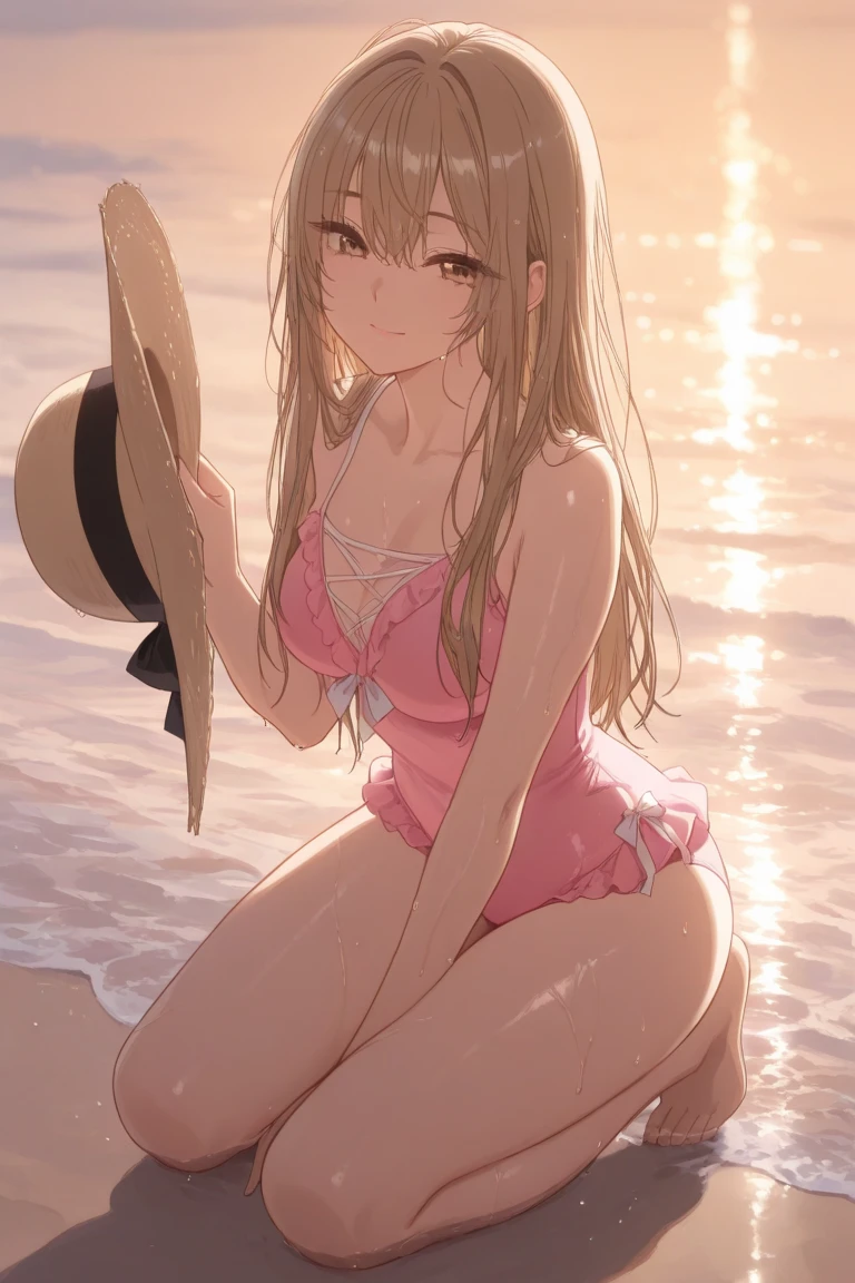 masterpiece, 1girl, Mahiru Shiina, bikini, sitting, beach, high, great ass, Ass up