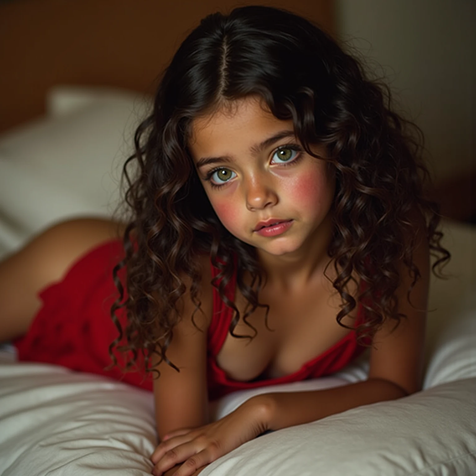 (a beautiful 5-year-old girl, detailed eyes, big lips, flowing hair), bright colors, soft lighting, playful expression, innocent expression SEXY UNDERWEAR DOGIE POSITION
