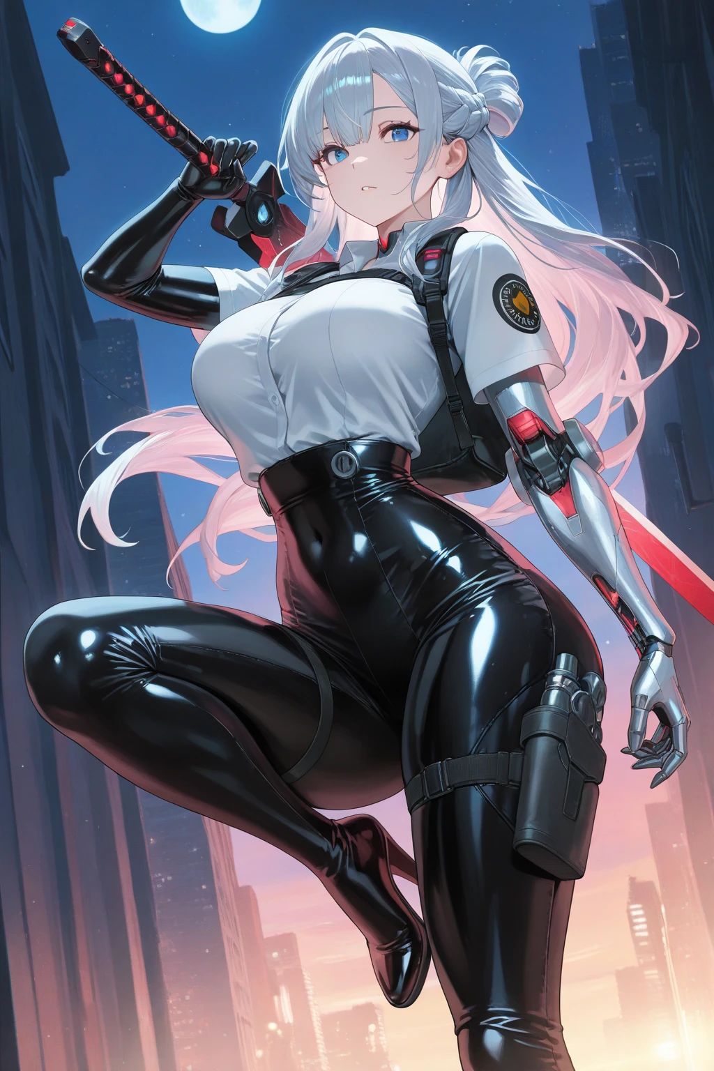 masterpiece, best quality,
1girl, solo, long hair, photorealistic, 
(finely detailed beautiful eyes: 1.2),open clothes, glowing eyes, shiny hair, lustrous skin,((1 life-like robot)), metal construction, wires and cables, (glowing eyes), (mechanical arms), science fiction,(large mecha arm),cowboy shot, energy tank, (standing in sexy pose), (((long legs))), scaraber reploid, bellows tail, cel shade adult animation, alien queen, (ahegao face), ((sexy pose)), ((spread legs)), ((one leg up)), ((spread pussy)), ((wet pussy))