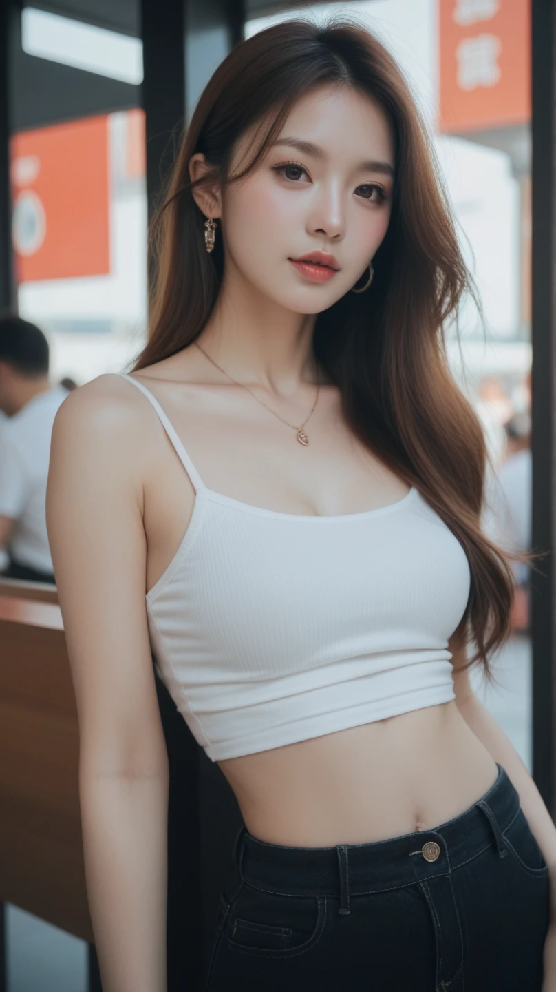 ((Best quality, 8k, Masterpiece :1.3)), Sharp focus :1.2, perfect figure beautiful woman:1.4, Slim abs:1.2, ((Layered Hair Style,)), (Tank top shirt:1.1 ), (the street:1.2), Highly detailed facial and skin texture, A detailed eye, 二重まぶた,（torn laundry：1.5）， Best Picture Quality， tmasterpiece， 超高分辨率， （fidelity：1.4）， photore， 1 rapariga，[（grieves）]，white  shirt， dimly lit， darkly， be desperate， pitying， cute little， cinematic ligh， tears， tear drop， （torn laundry：1.5）， （wetclothes：1.4）， exposed bare shoulders， Real rain， Wet hair,inner colored