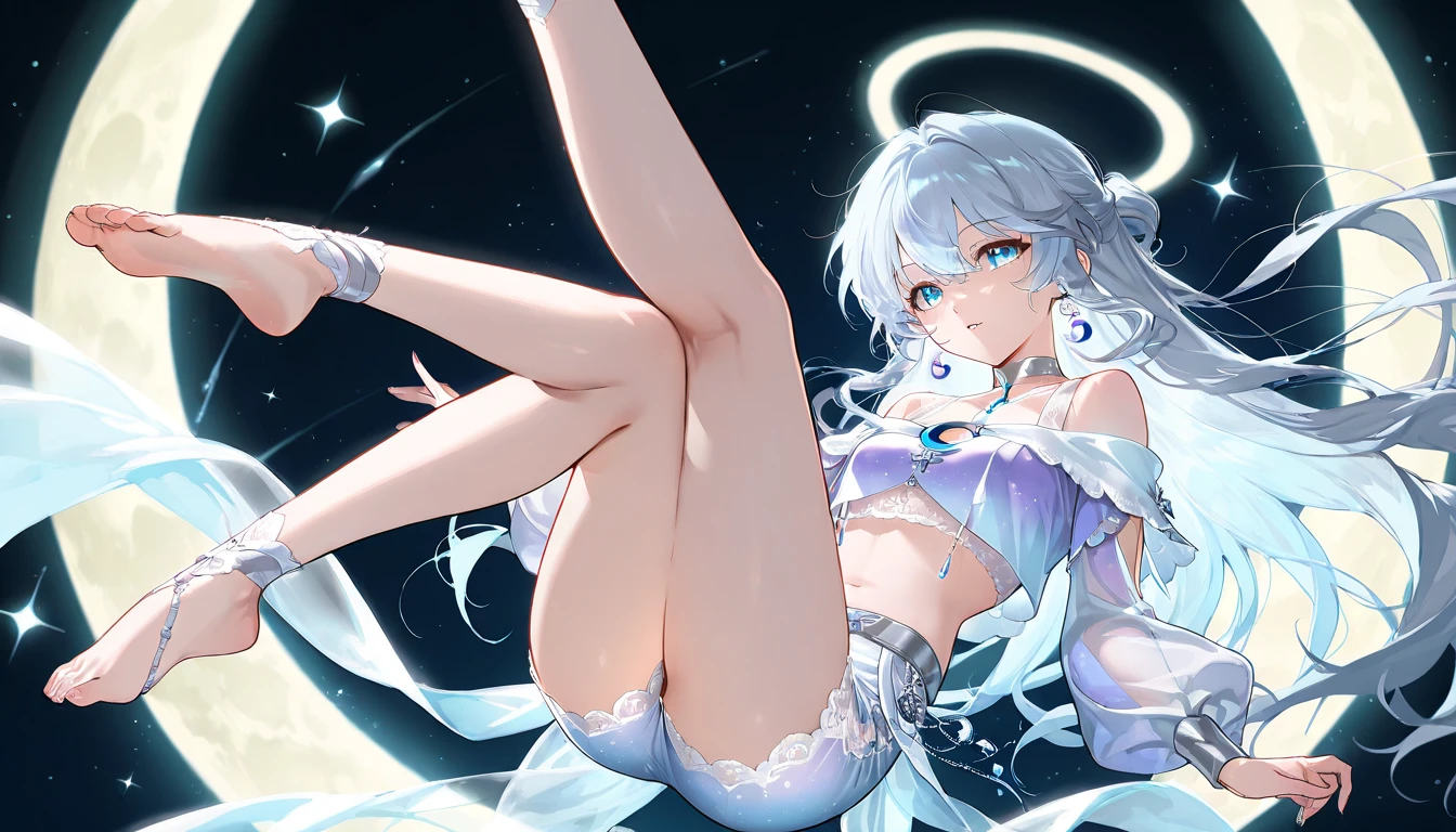 Highest quality,Highest Resolution,Beautiful girl with angry face in maid leotard,Frills,High leg,(((Floating in the air))),Halo,(((universe space))),Milky Way,meteor,Very beautiful eyes,(((White angel wings on the back))),whole body,long hair,(((Shoot a bow))),Knee-high stockings,Floating in the air,
