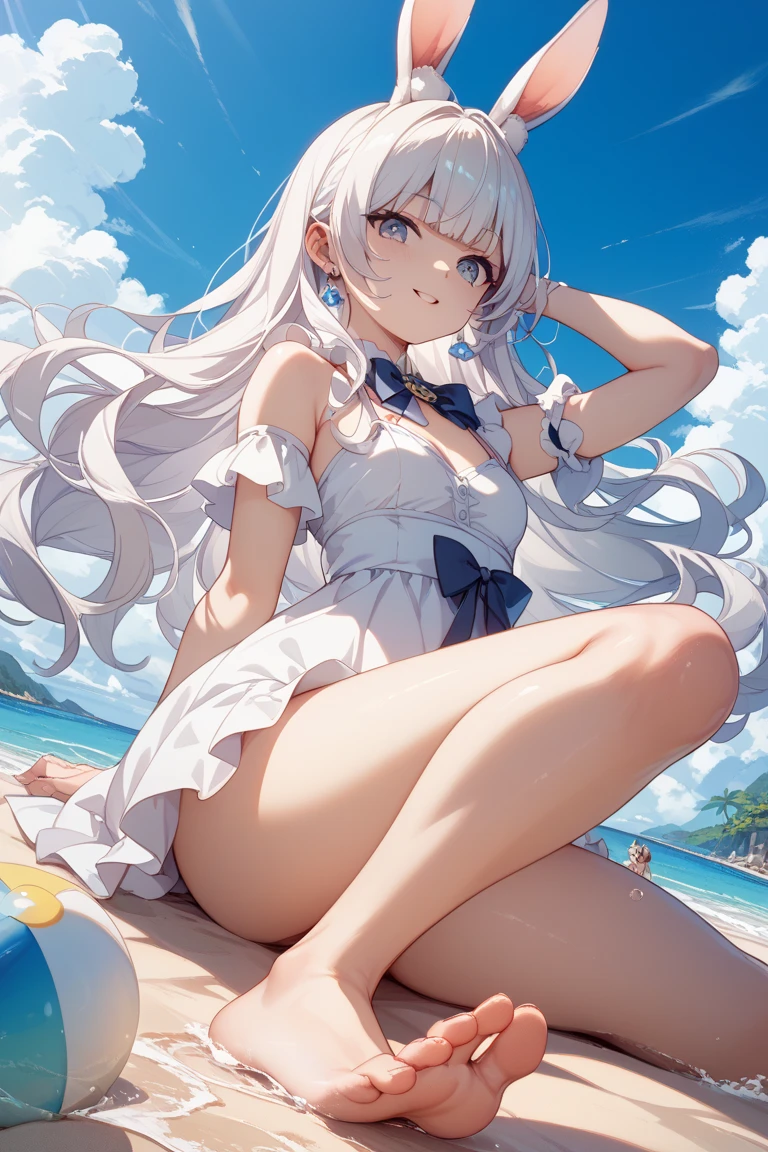 Emilia re:zero, purple eyes, Emilia, crown braid, x hair ornament, flower hair ornament, white hair, long hair, medium breasts, anime girl with long hair and blue dress pointing at something, seductive anime girl, azur lane style, blonde anime girl with long hair, from the azur lane videogame, anime waifu, anime goddess, cute anime waifu in a nice dress, marisa kirisame, (anime girl), attractive anime girl, pixiv 3dcg, characters from azur lane