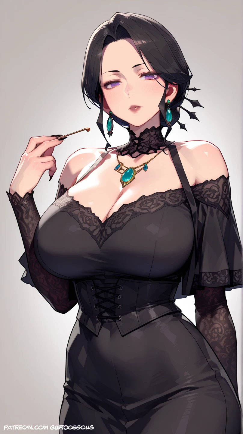 4K, Masterpiece, highres, absurdres, edgApron, a woman in a sexy lingerie posing for a picture ,wearing edgApron, dudou, green, peacock embroidery,a woman posing for a picture , woman wearing the dudou, stockings,choker style, LnF, a woman with a very large breast, wearing LnF,